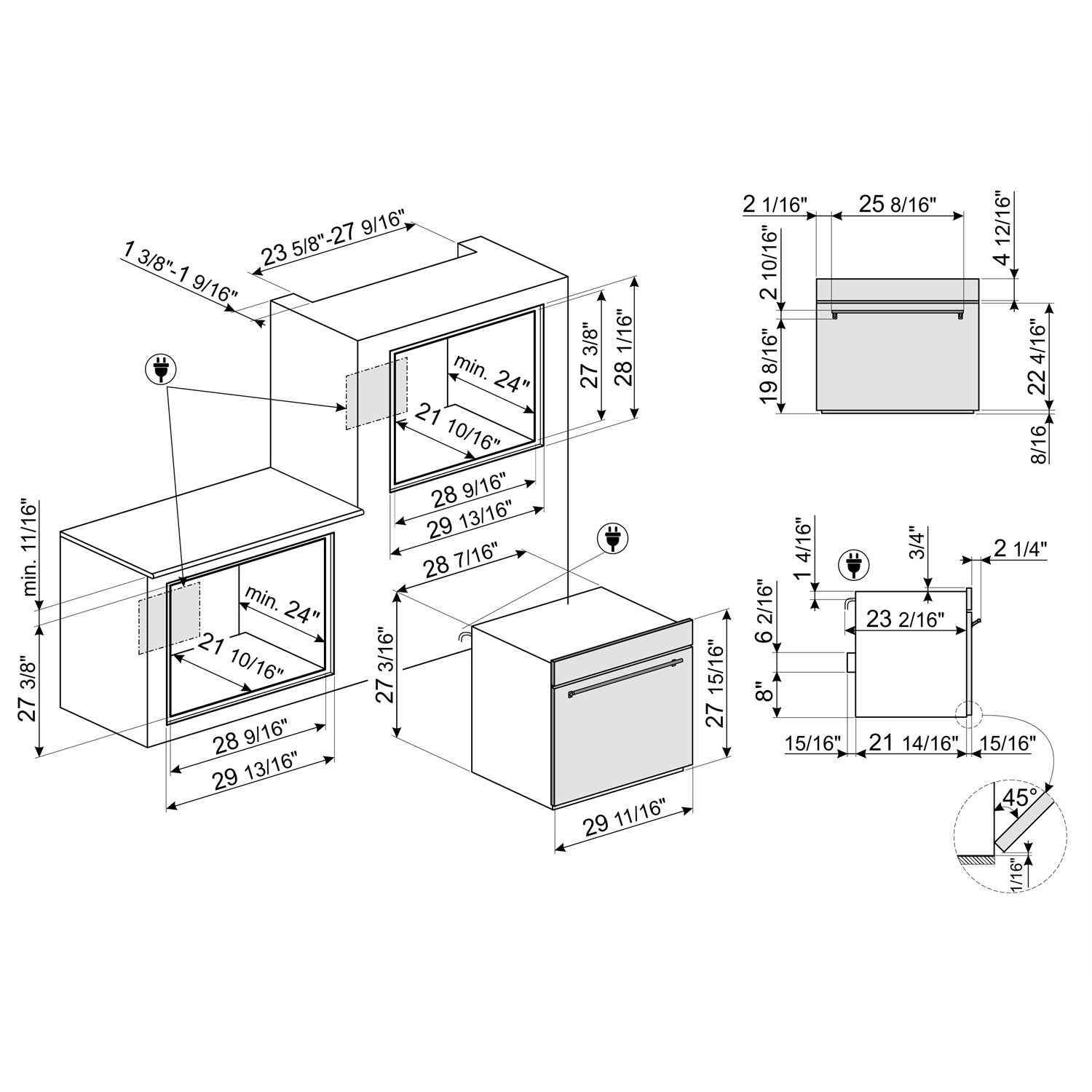 Four mural électrique combiné à convection véritable 3,92 pi³ 29 po de Smeg - Acier inoxydable