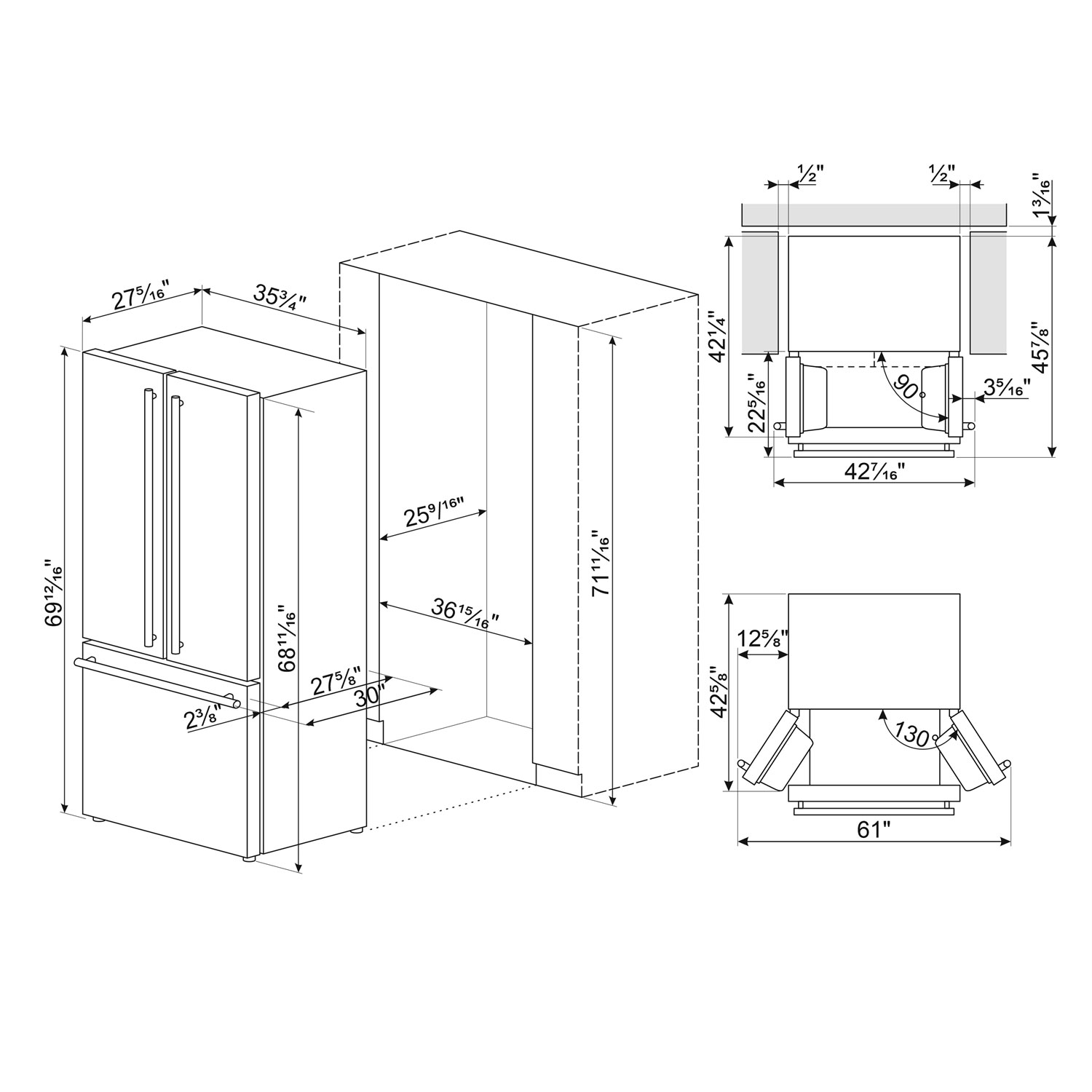 Réfrigérateur à deux portes 20,5 pi³ 36 po avec distributeur d'eau et de glaçons 20,5 pi³ 36 po de Smeg - Inox