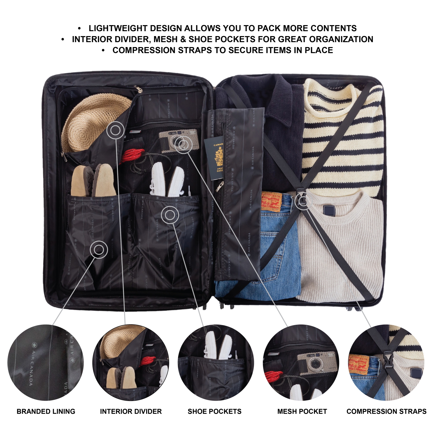 Ensemble de 2 valises rigides EERIE D'AIR CANADA – Valise enregistrée de 24&nbsp;po et valise de cabine