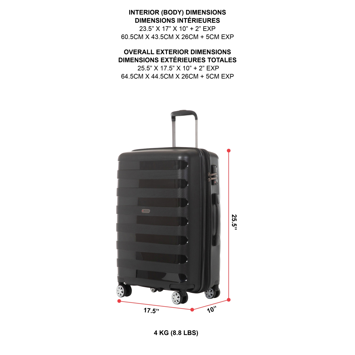 Ensemble de 2 valises rigides EERIE D'AIR CANADA – Valise enregistrée de 24&nbsp;po et valise de cabine