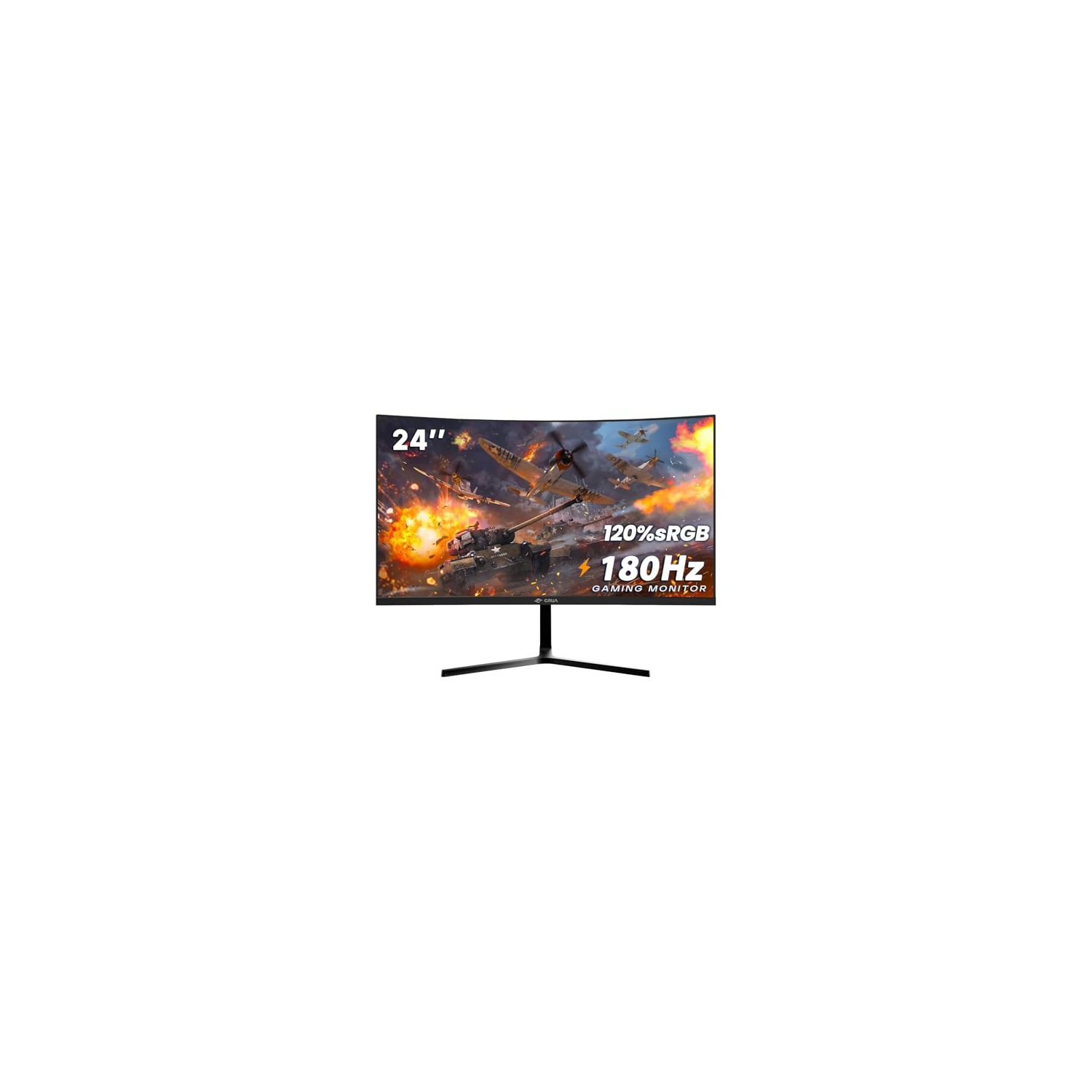CRUA 24” Curved Gaming Monitor, 180Hz/144Hz FHD 1080P, Support 120% sRGB, AMD FreeSync, Low Motion Blur, Wall Mount Installs Compatible, for Office