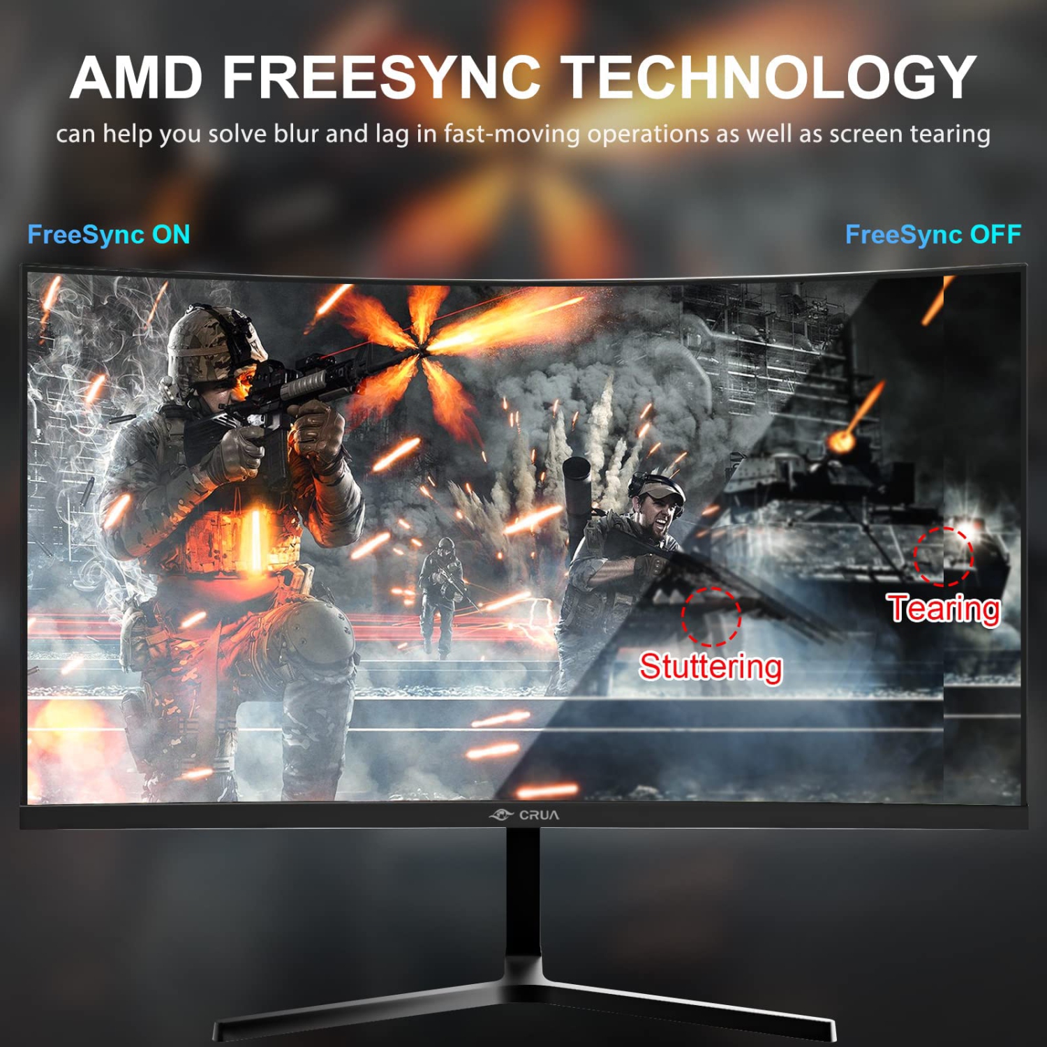CRUA 24” Curved Gaming Monitor, 180Hz/144Hz FHD 1080P, Support 120% sRGB, AMD FreeSync, Low Motion Blur, Wall Mount Installs Compatible, for Office