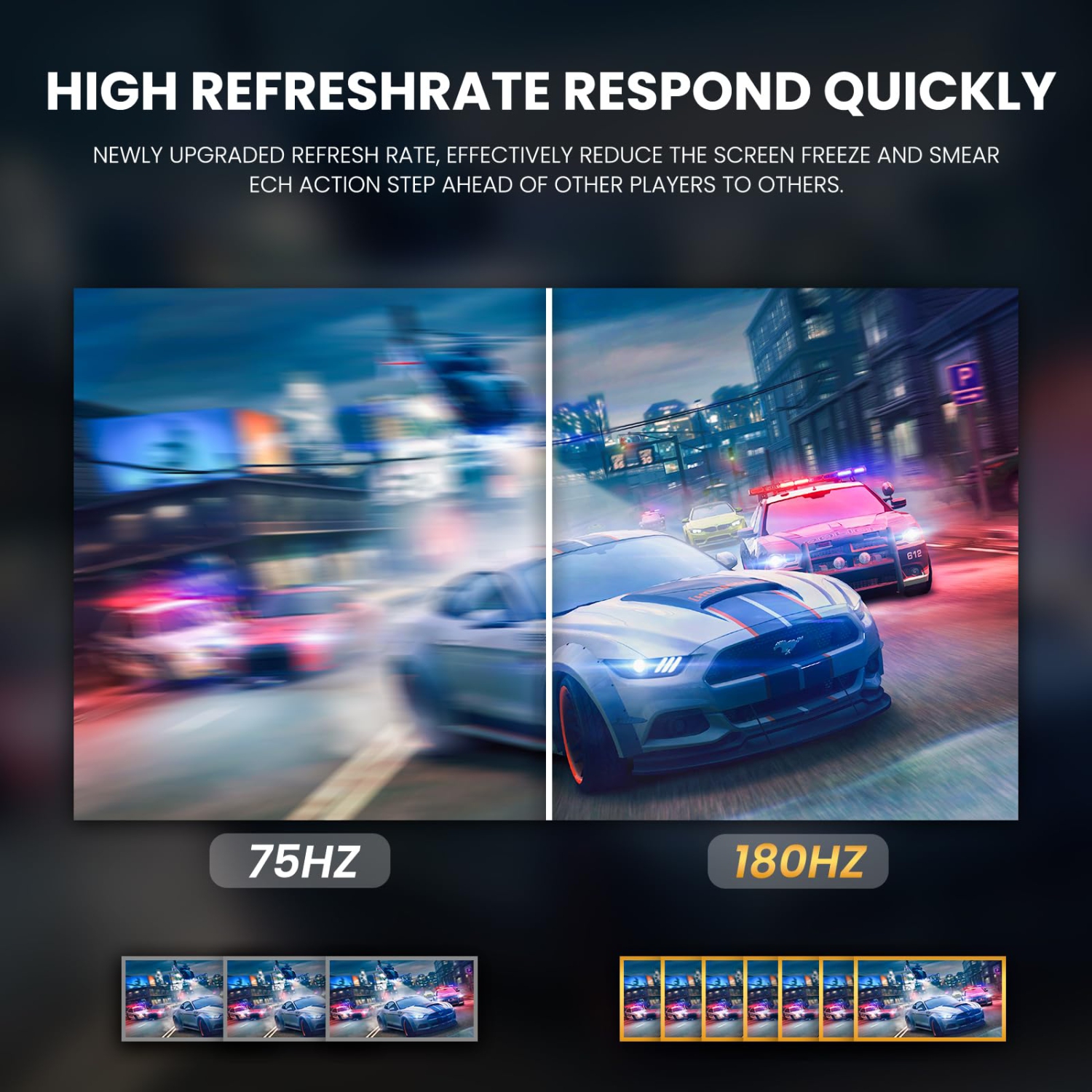 CRUA 24” Curved Gaming Monitor, 180Hz/144Hz FHD 1080P, Support 120% sRGB, AMD FreeSync, Low Motion Blur, Wall Mount Installs Compatible, for Office