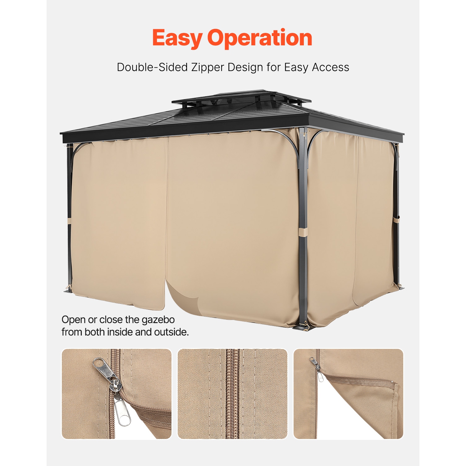 VEVOR 13' x 10' x 7' Gazebo Curtains Outdoor, Gazebos, 4-Panel Sidewall Gazebo Privacy Curtains with Zippers, Outdoor Curtain Replacement for Patio