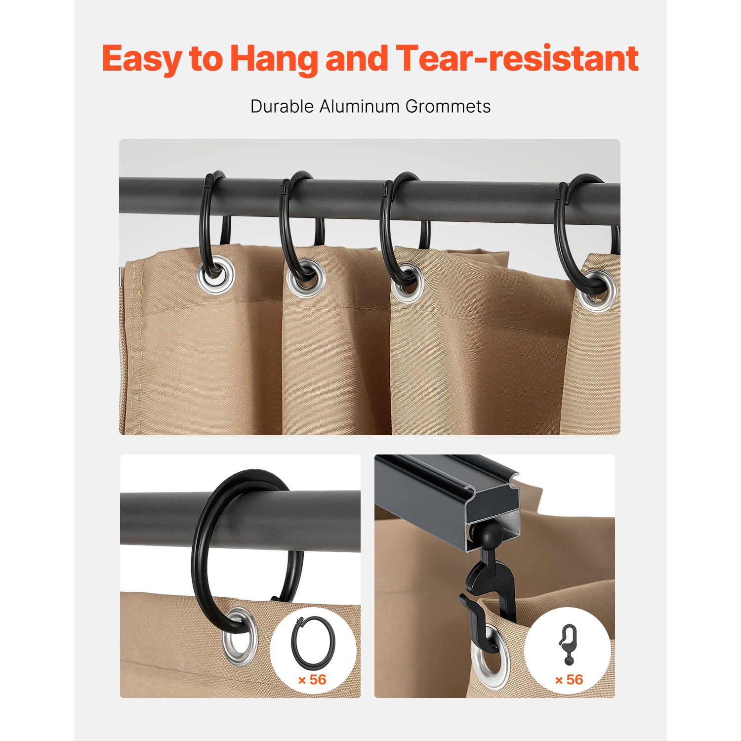 VEVOR 13' x 10' x 7' Gazebo Curtains Outdoor, Gazebos, 4-Panel Sidewall Gazebo Privacy Curtains with Zippers, Outdoor Curtain Replacement for Patio