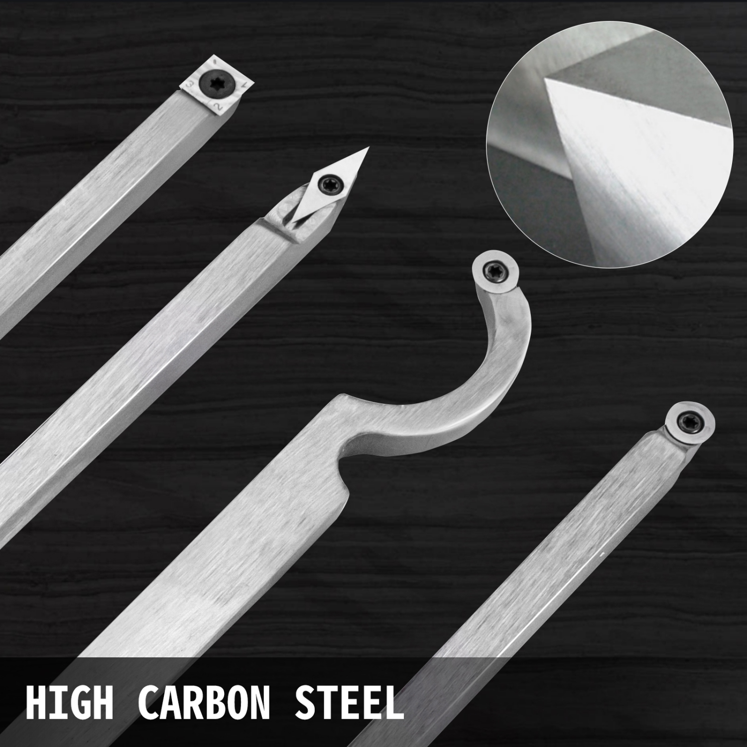 Outils de tournage en bois VEVOR 4 PCS pour Lathe, outils de tournage au carbure avec forme de diamant, coupe ronde, coupe carrée, ciseaux de tour