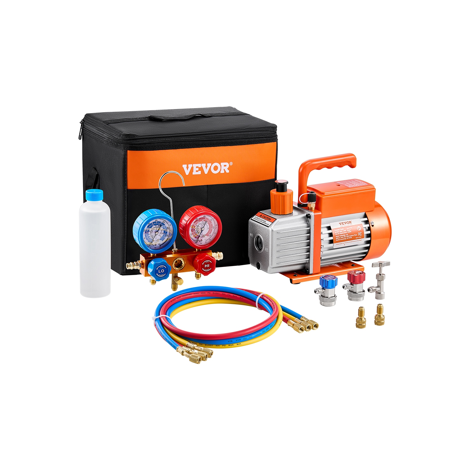 VEVOR 3.5 CFM AC Vacuum Pump and Gauge Set, Single Stage Rotary Vane HVAC Air Vacuum Pump,A/C Refrigerant Manifold Gauge,for R134a, R12, R22, R502a,
