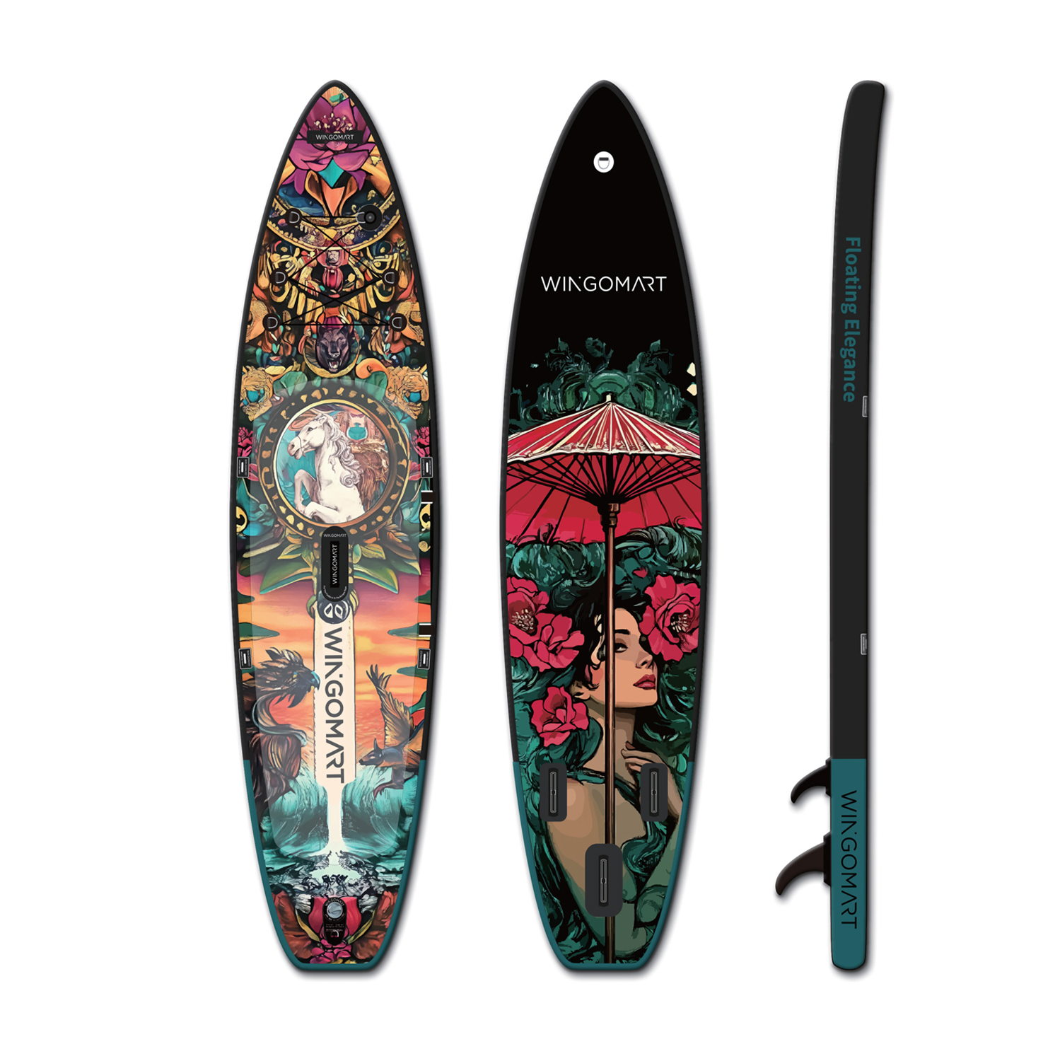 WINGOMART 11FT x 33" Super Wide Inflatable Stand Up Paddle Board, Ultra Stable Wide SUP Up to 2 people/375LB Fully equipped w/ Premium SUP