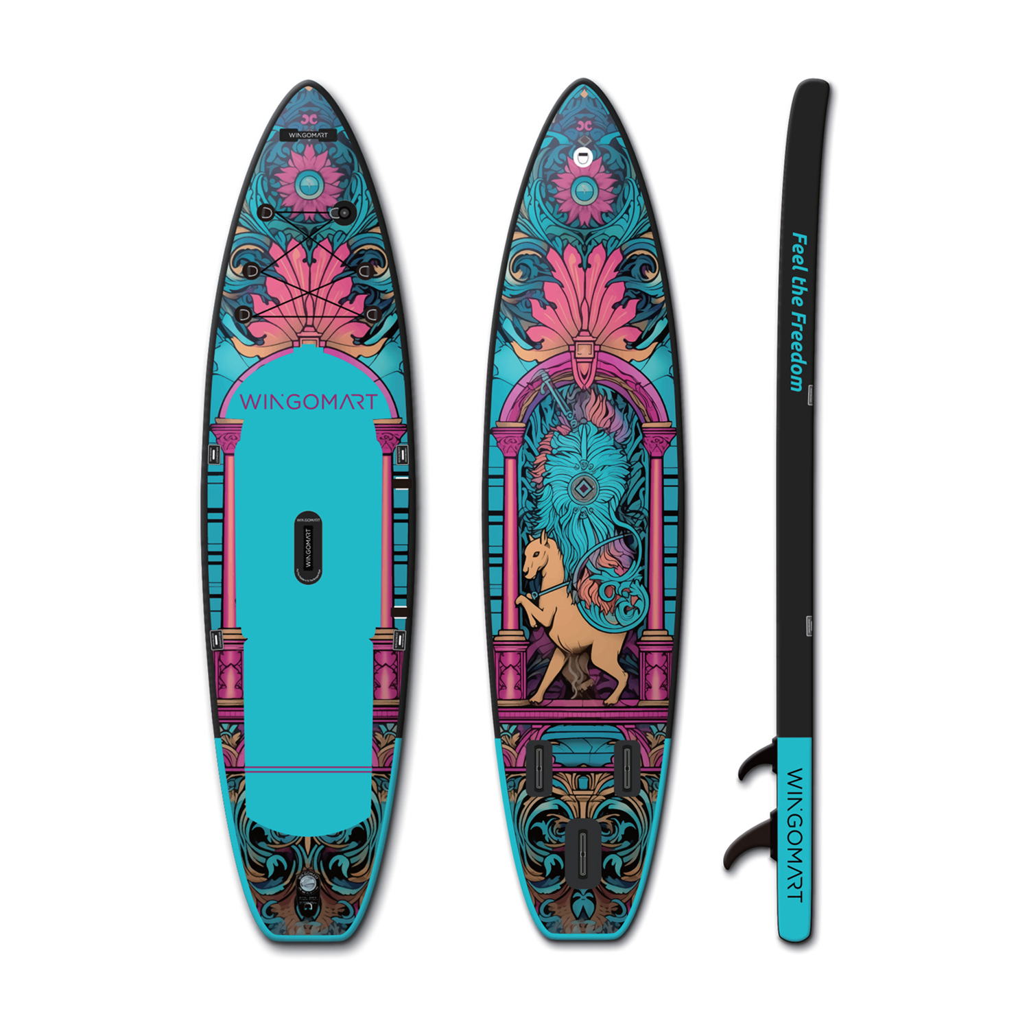 WINGOMART 11FT x 33" Super Wide Inflatable Stand Up Paddle Board, Ultra Stable Wide SUP Up to 2 people/375LB Fully equipped w/ Premium SUP