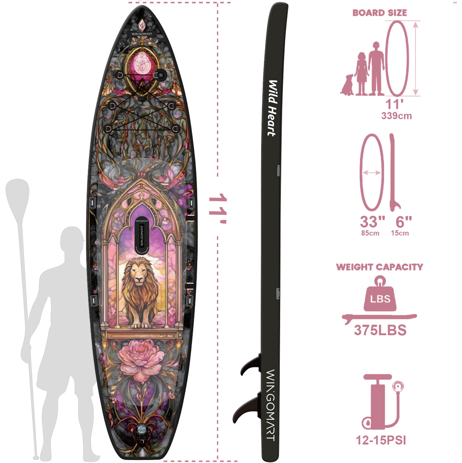 WINGOMART 11FT x 33" Super Wide Inflatable Stand Up Paddle Board, Ultra Stable Wide SUP Up to 2 people/375LB Fully equipped w/ Premium SUP