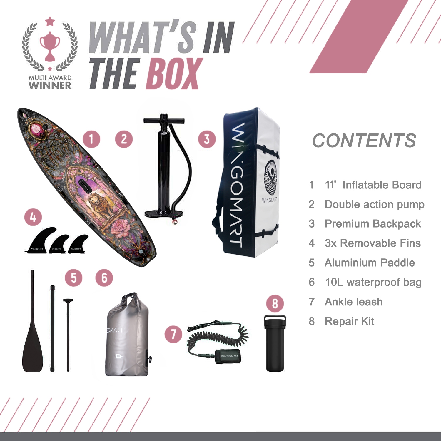 WINGOMART 11FT x 33" Super Wide Inflatable Stand Up Paddle Board, Ultra Stable Wide SUP Up to 2 people/375LB Fully equipped w/ Premium SUP