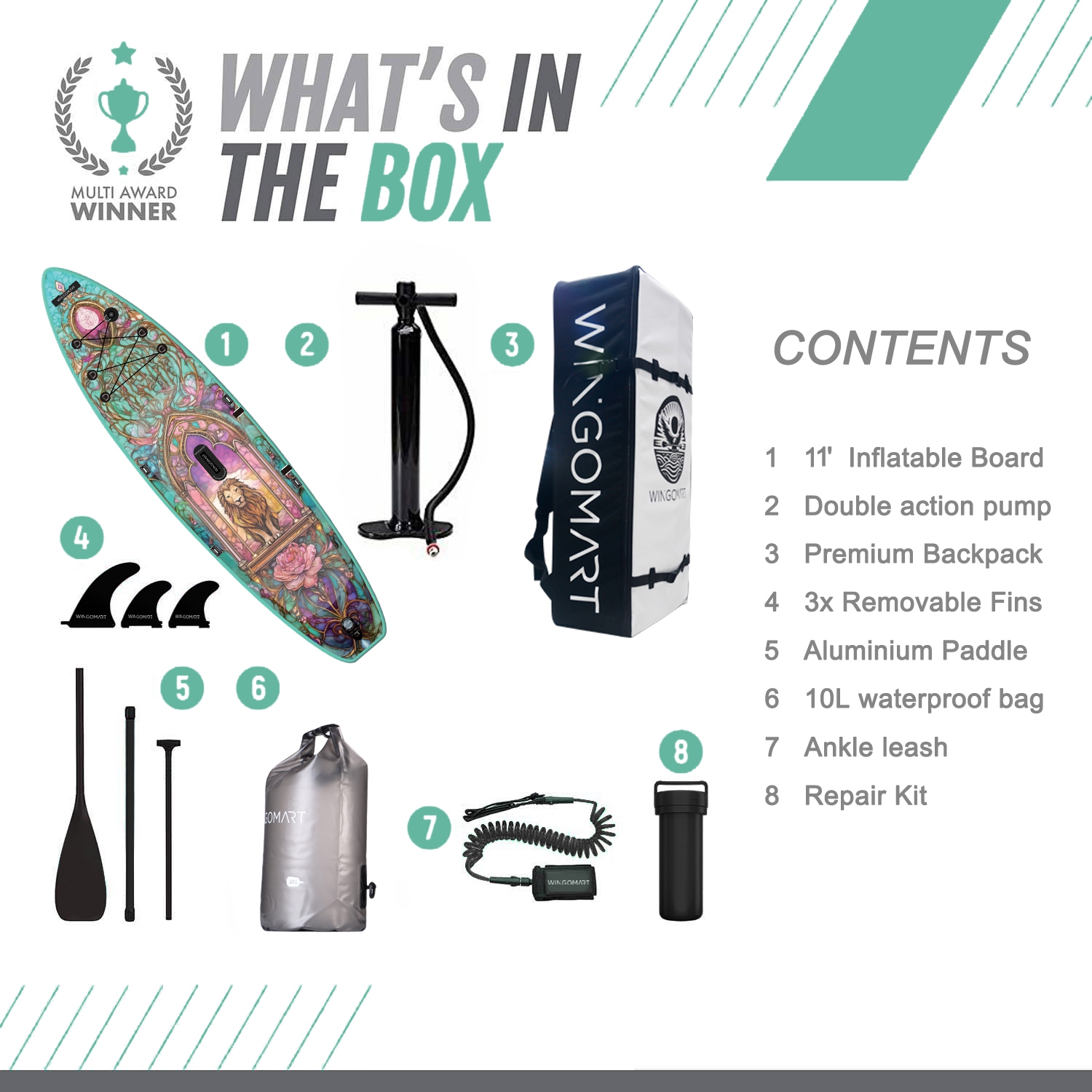 WINGOMART 11FT x 33" Super Wide Inflatable Stand Up Paddle Board, Ultra Stable Wide SUP Up to 2 people/375LB Fully equipped w/ Premium SUP