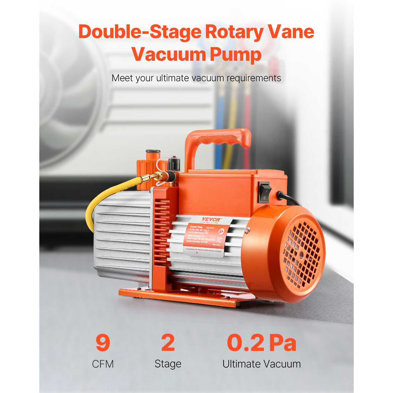 VEVOR 9 CFM HVAC 2 Stage Rotary Vane Vacuum Pump, for R134a R22 R410a Systems, Auto AC Vacuum Pump Kit with Oil Bottle, for Automotive Air