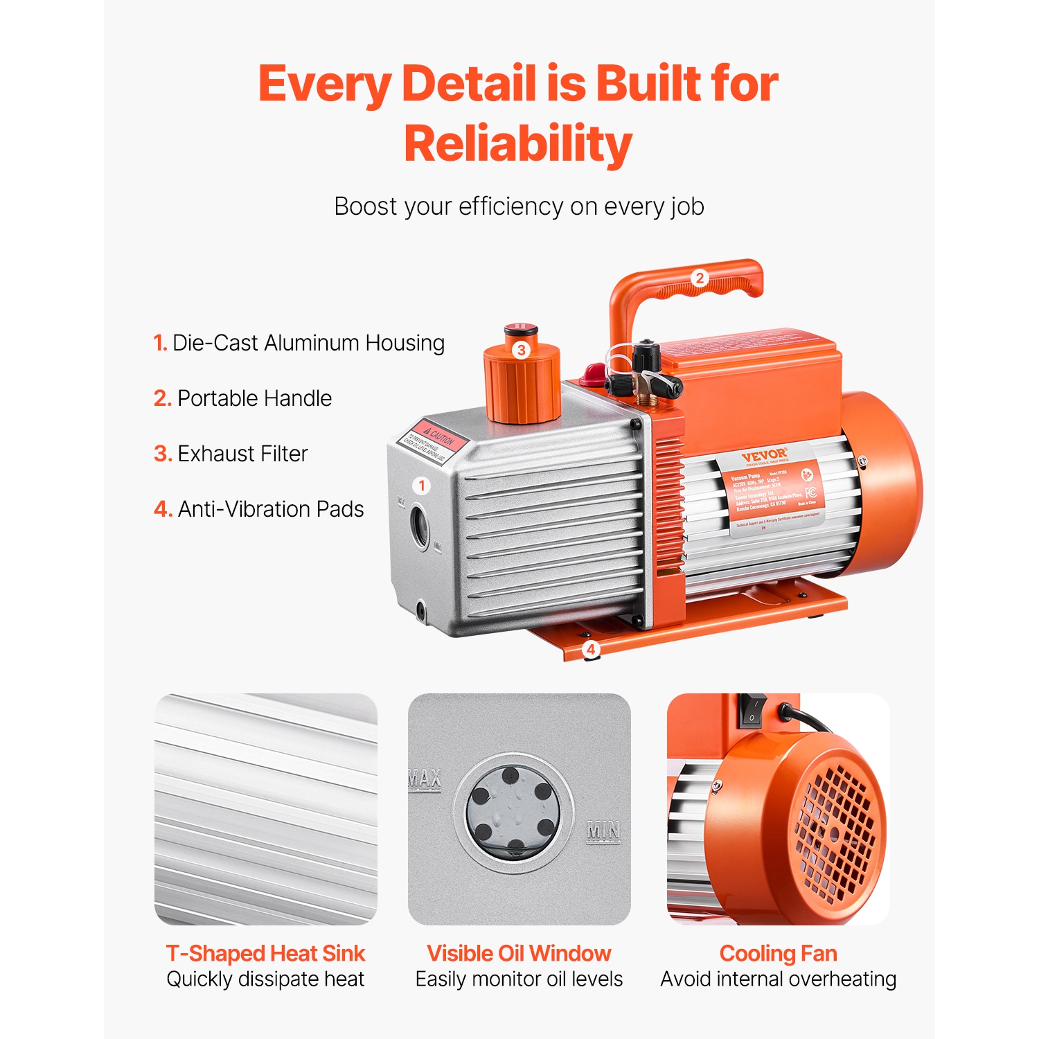 VEVOR 9 CFM HVAC 2 Stage Rotary Vane Vacuum Pump, for R134a R22 R410a Systems, Auto AC Vacuum Pump Kit with Oil Bottle, for Automotive Air