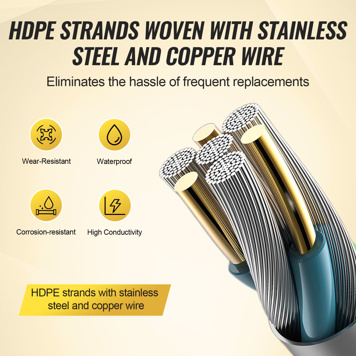 VEVOR 2625Ft Electric Fence Wire,800M Polywire, 3/32" Diameter 9 Mixed Metal Strands for Reliable Conductivity and UV,Rust Resistance, Fencing Rope