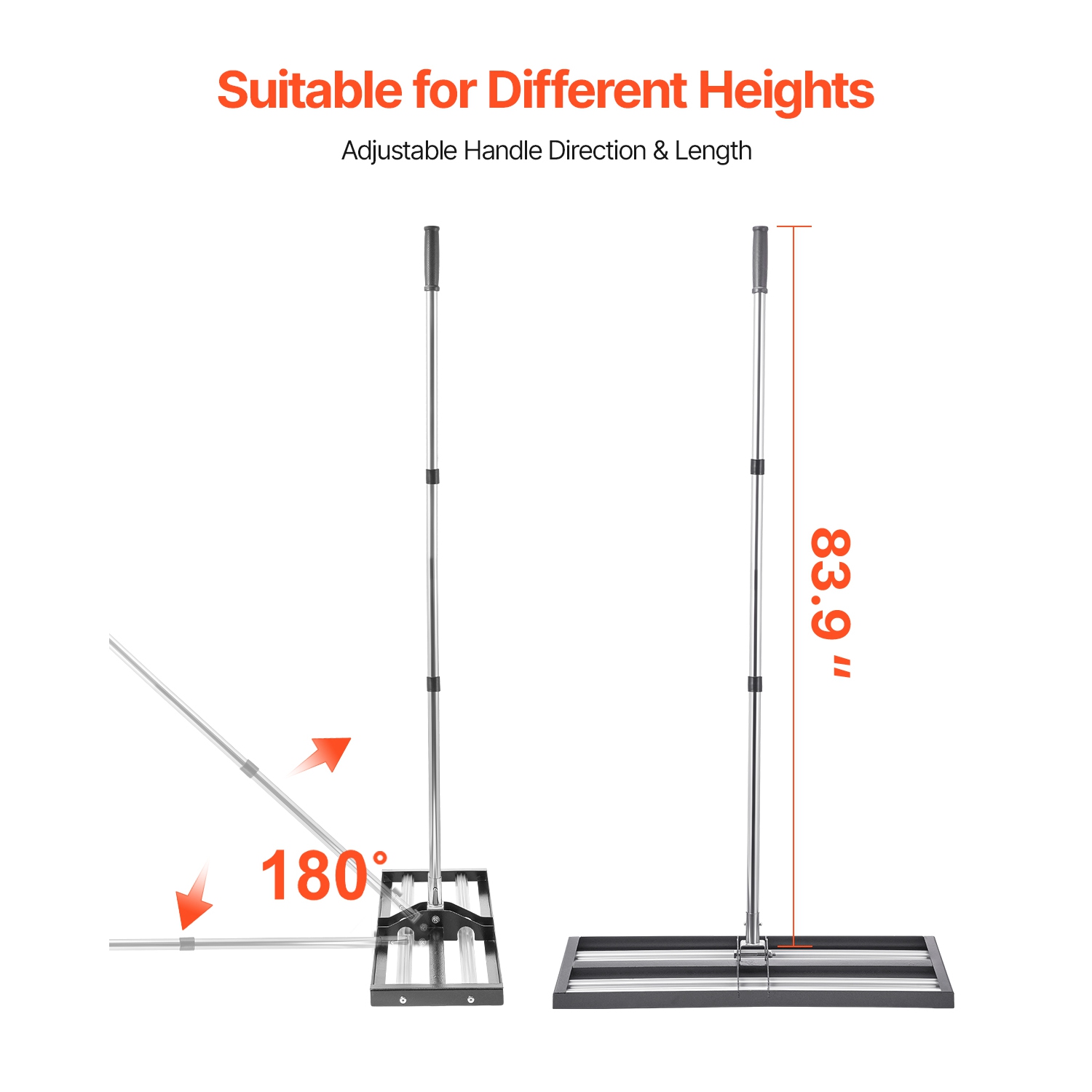 VEVOR 30" x 10" Updated Lawn Leveling Rake with Roller,Stainless Steel Lawn Leveler with 83.9" Adjustable Handle,Yard Leveling Rake,Effort Saving