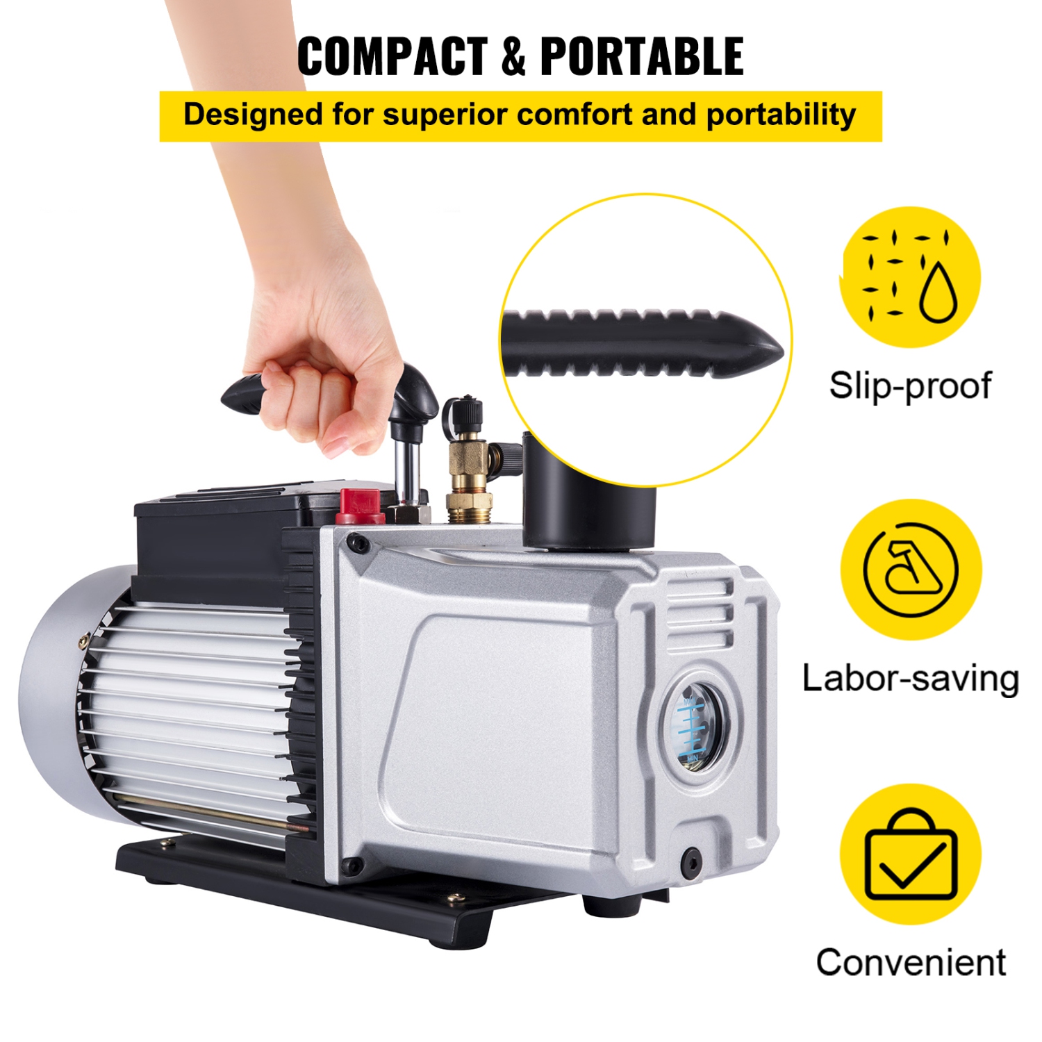 VEVOR 12CFM Vacuum Pump,1 HP Single Stage Air Conditioning Pump, 110V 5PA Ultimate Vacuum Refrigerant, HVAC Air Tool Rotary Vane, for Automobile