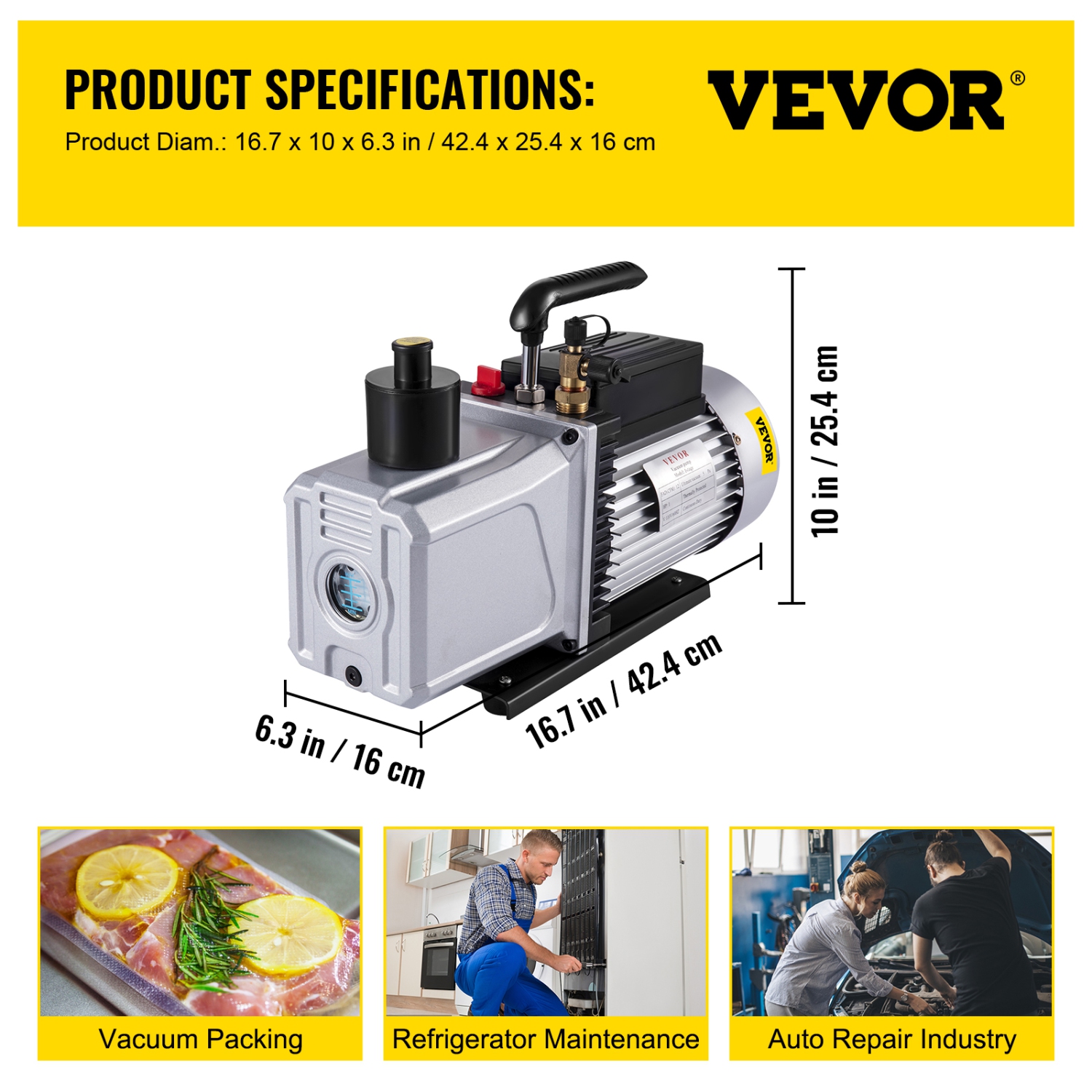 VEVOR 12CFM Vacuum Pump,1 HP Single Stage Air Conditioning Pump, 110V 5PA Ultimate Vacuum Refrigerant, HVAC Air Tool Rotary Vane, for Automobile