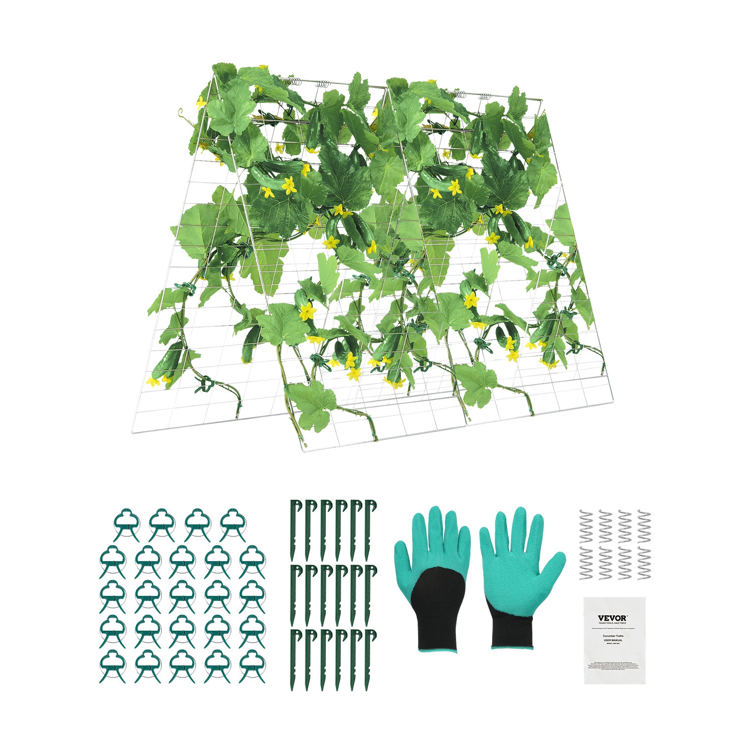VEVOR 35" x 55" Cucumber Trellis for Climbing Plants, Cucumber Trellis Set with Plant Clips, Metal Trellis for Raised Bed, Outdoor Plant Grow Support