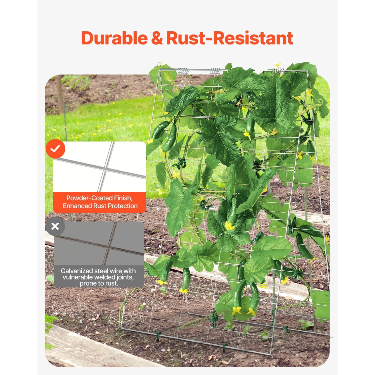 VEVOR 35" x 55" Cucumber Trellis for Climbing Plants, Cucumber Trellis Set with Plant Clips, Metal Trellis for Raised Bed, Outdoor Plant Grow Support