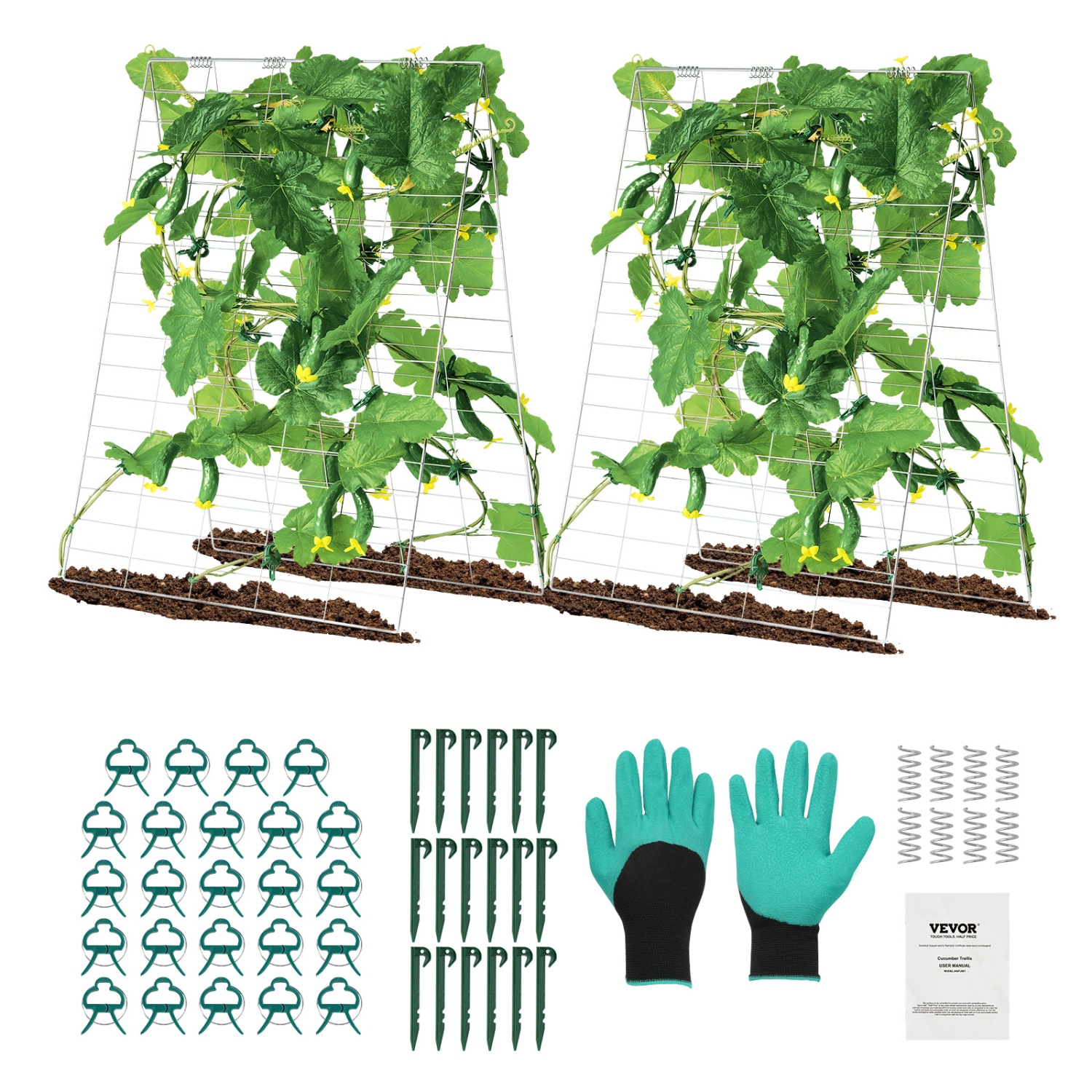 VEVOR 35" x 55" Cucumber Trellis for Climbing Plants, Cucumber Trellis Set with Plant Clips, Metal Trellis for Raised Bed, Outdoor Plant Grow Support