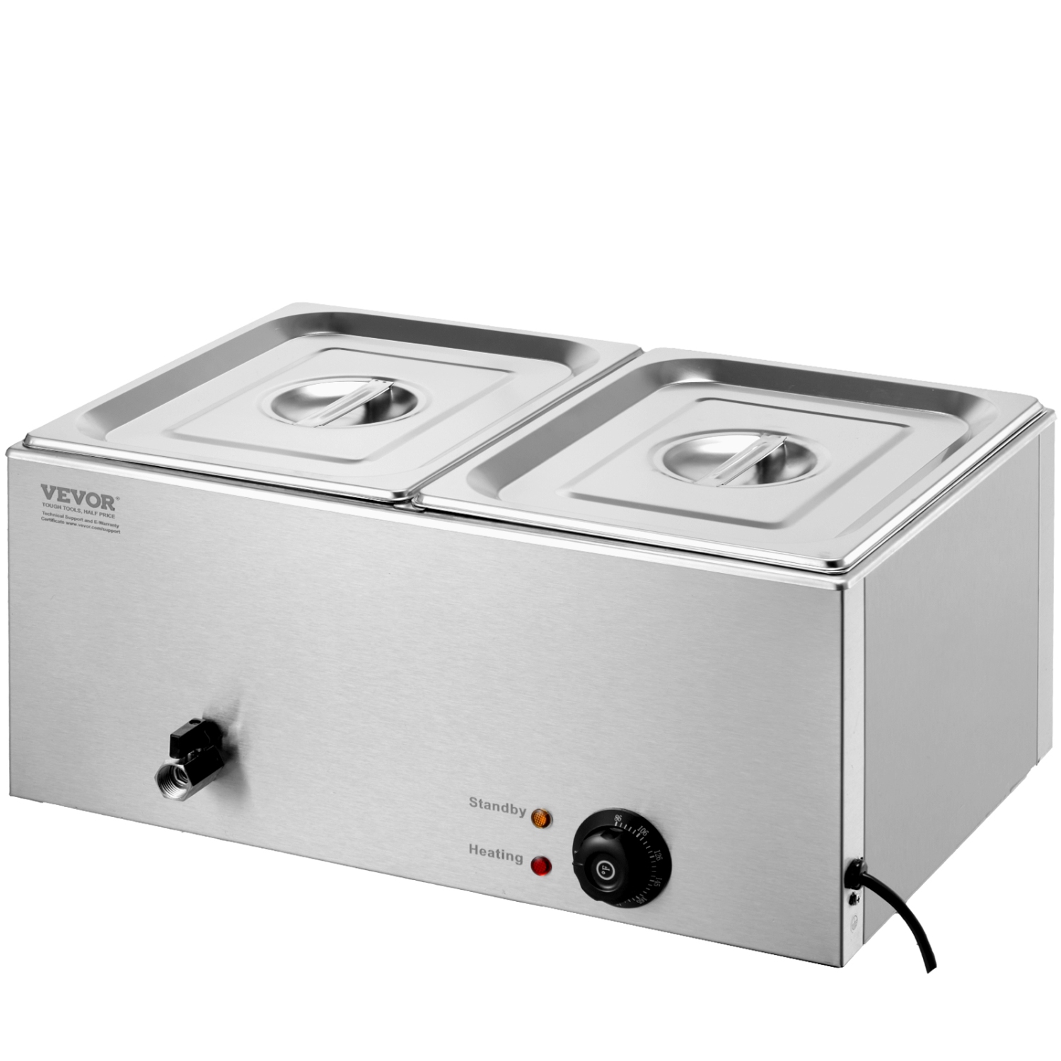 VEVOR 24QT Commercial Food Warmer,2-Pan Electric Steam Table,1200W Countertop Stainless Steel Buffet Bain Marie with 86-185°F Temp Control for