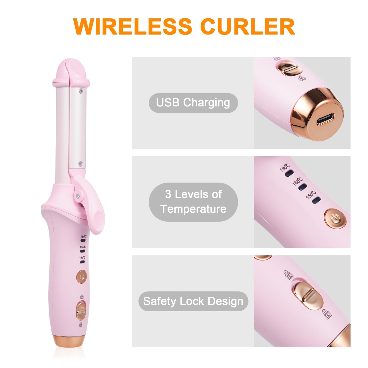 Cordless Curling Iron Mini Curling Flat Iron Hair Straightener Curler Rechargeable Wireless Hair Curling Iron-Pink
