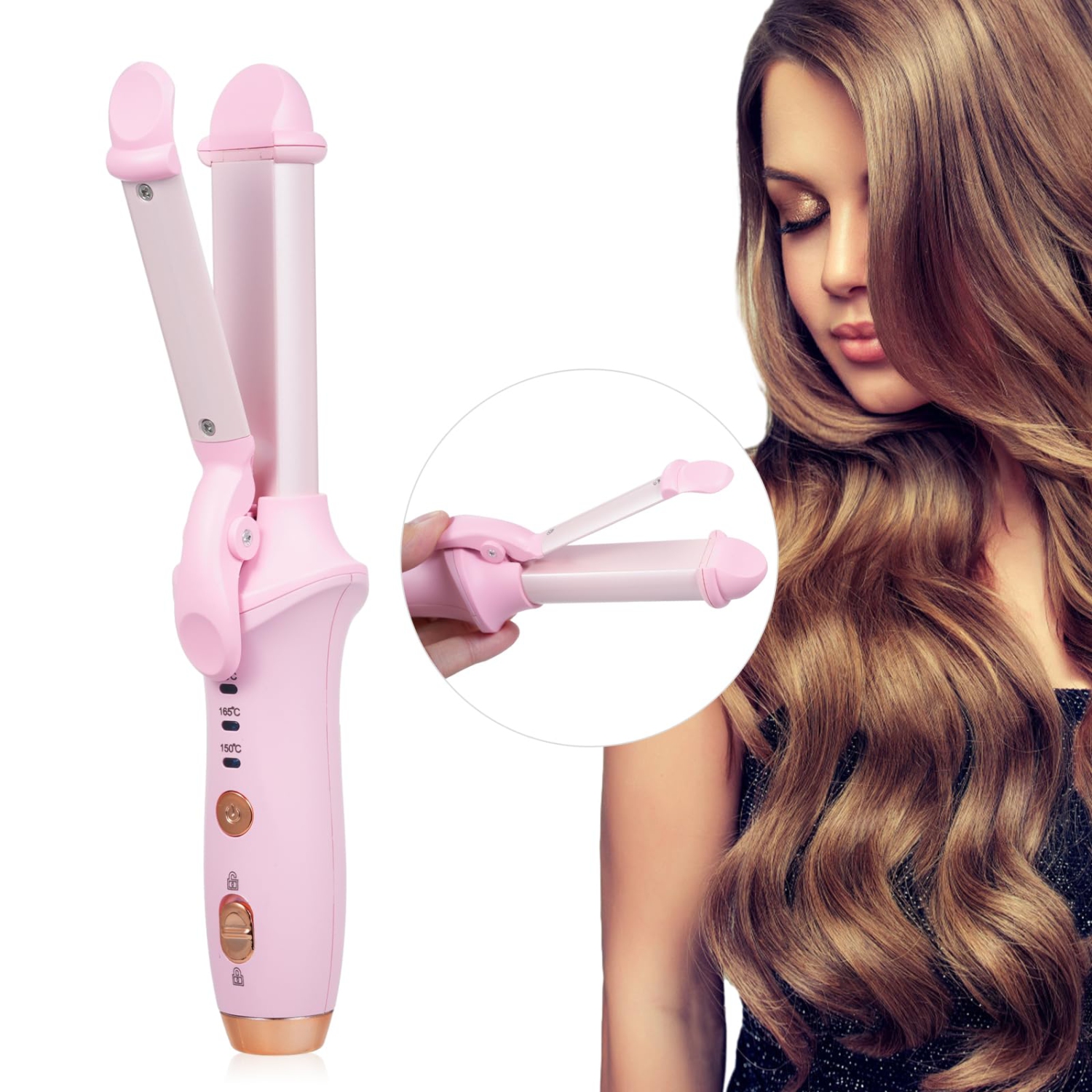 Cordless Curling Iron Mini Curling Flat Iron Hair Straightener Curler Rechargeable Wireless Hair Curling Iron-Pink