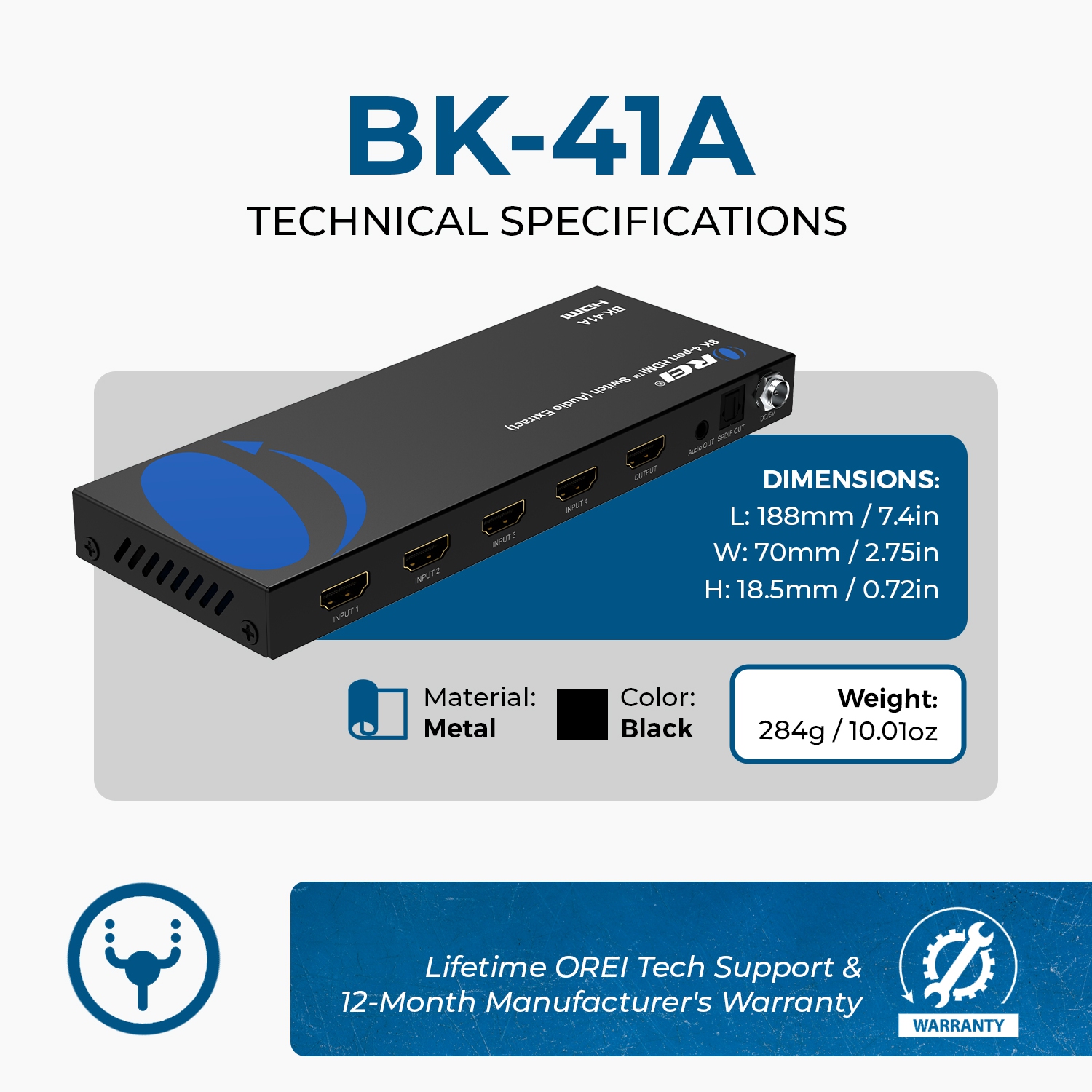 OREI 8K 4-port HDMI™ Switch (BK-41A)