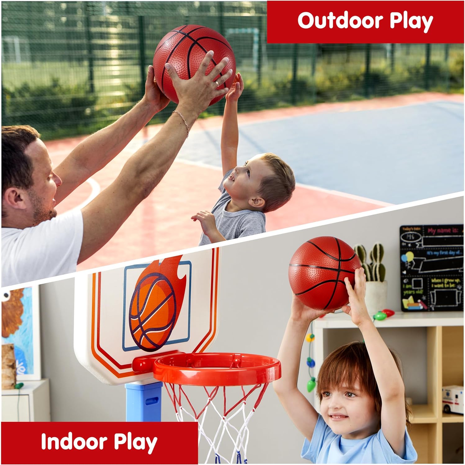 Jeu d'arcade de basketball pour tout-petits avec pompe à air incluse, but de basketball réglable avec 4 balles pour enfants à l'intérieur, jeux de