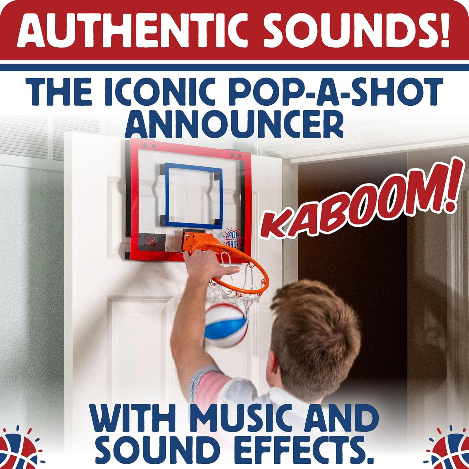 Mini panier de basketball Super Slam de Pop-A-Shot pour enfants et adultes, 2 ballons de basketball et pompe inclus, panneau incassable, 17 x