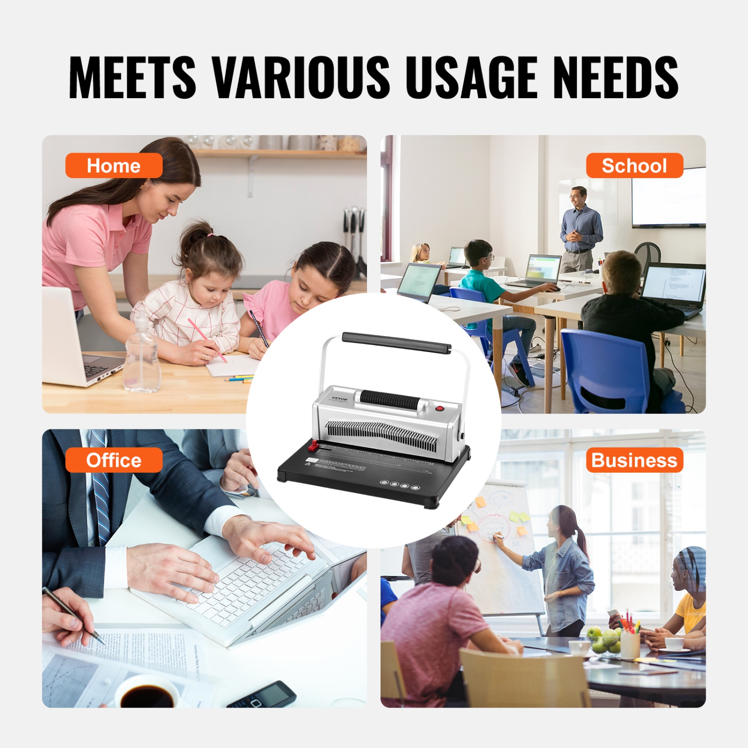 VEVOR Coil Spiral Binding Machine, Manual Book Maker with Electric Binding, 46-Holes Binding 500 Sheets Punch Binder, with 100pcs 5/16'' Coil Binding