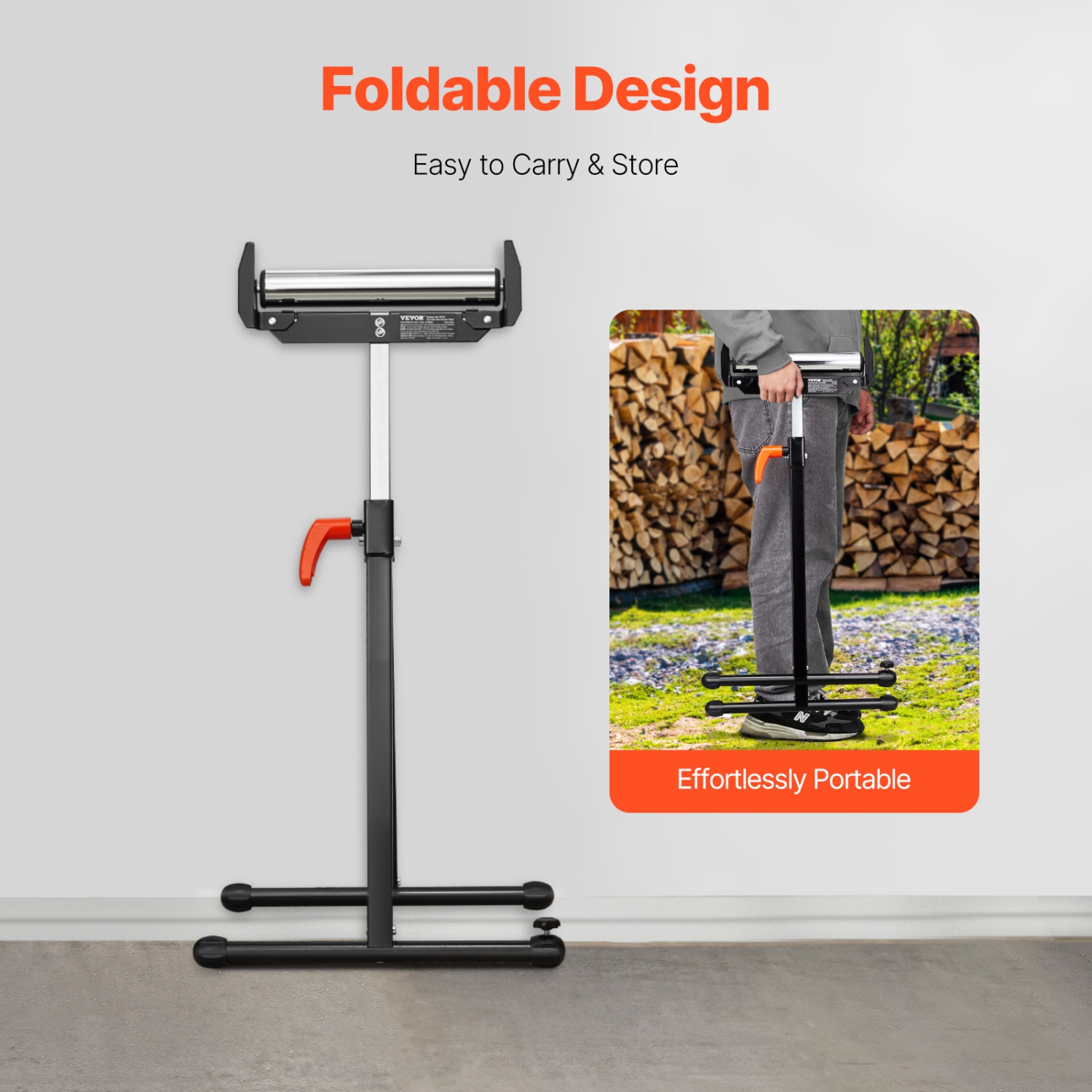 VEVOR Roller Stand, 250lb Capacity, 27 in-43 in Adjustable Height, Folding Heavy Duty with Edge Guides & 11.5 in Polished Steel Roller Head, for