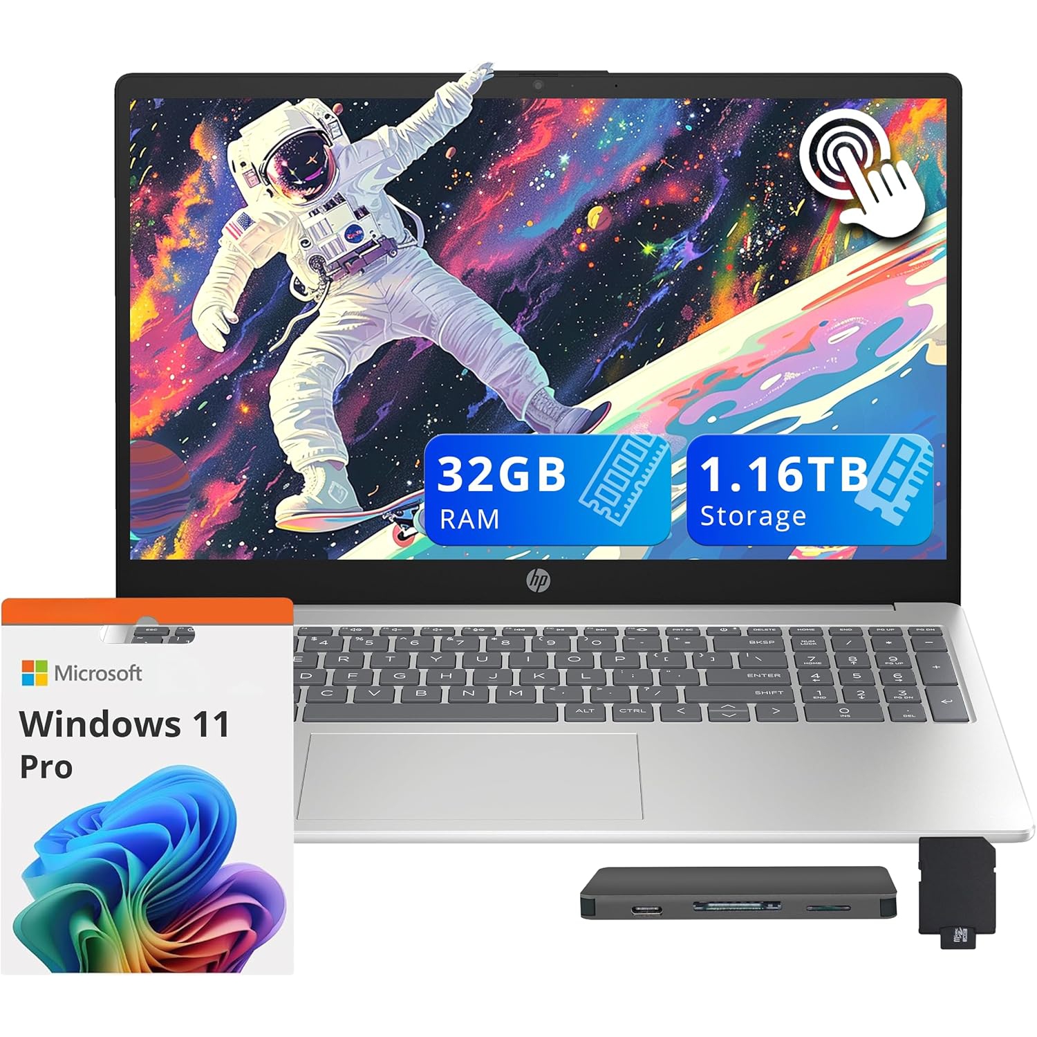 HP 15.6" HD Touchscreen Laptop, Intel i3-1315U,1.16TB Storage(1TB SSD + 160GB Docking Station Set), 32GB RAM, Intel UHD Graphics, Number Pad, Win 11