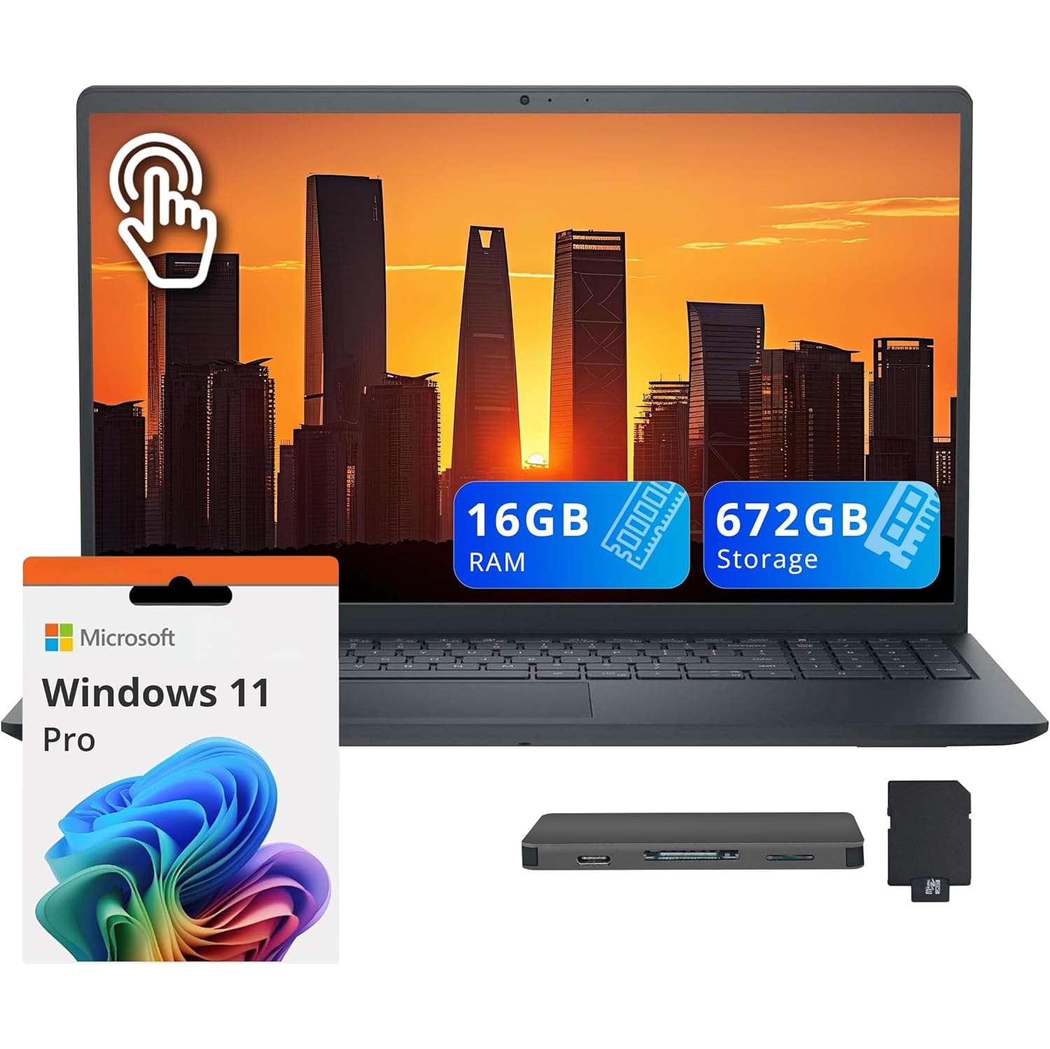 Dell Inspiron 15" FHD Touchscreen Laptop, Intel i5-1334U,672GB Storage(512GB SSD+160GB Docking Station Set), 16GB RAM, Intel UHD Graphics, Full Size