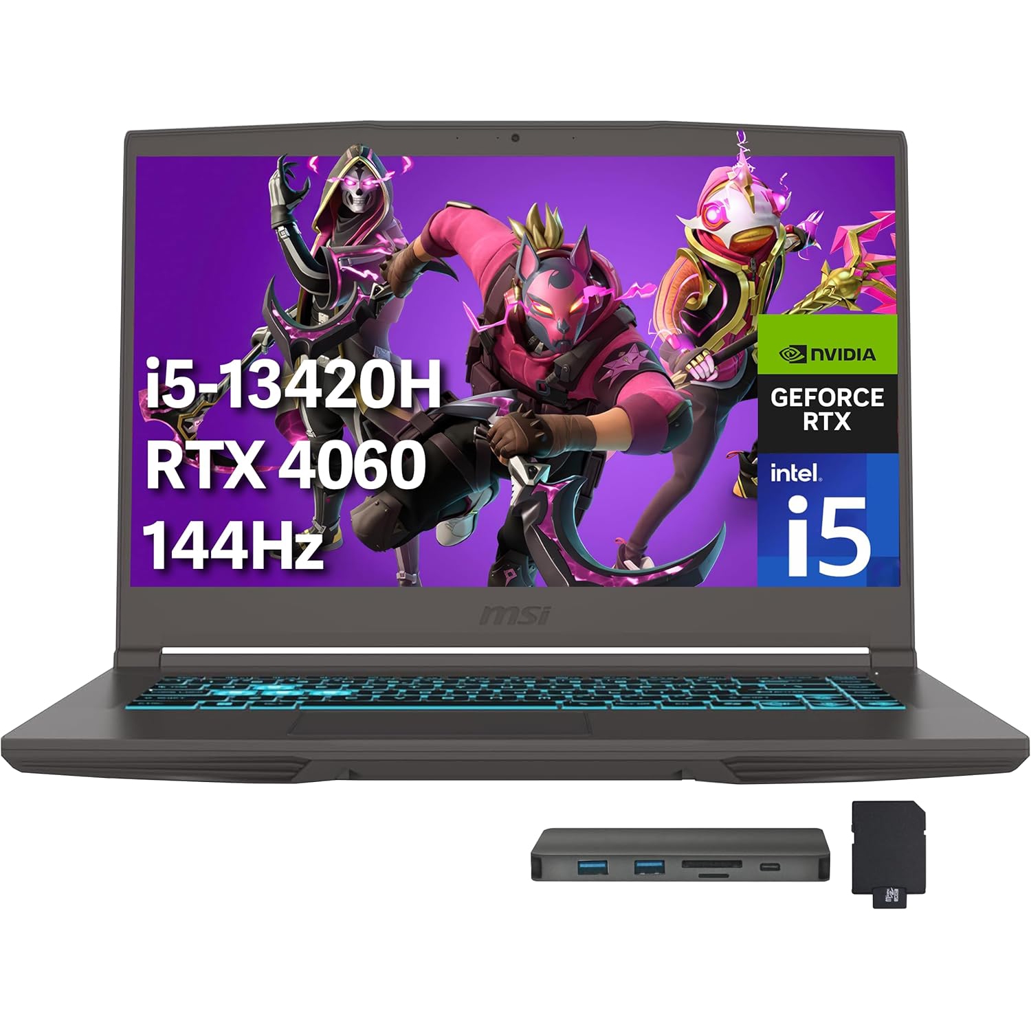 MSI Thin 15.6" FHD 144Hz Gaming Laptop, Intel i5-13420H,1TB PCIe SSD, 32GB RAM, NVIDIA GeForce RTX 4060, Keyboard Backlit, Windows 11 Pro, Black,