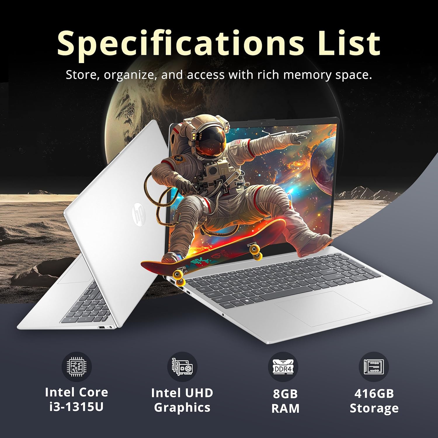 HP 15.6" HD Touchscreen Laptop, Intel I3-1315U,416GB Storage, 8GB DDR4 RAM, Intel UHD Graphics, Numeric Keypad, HD Windows 11 Home, Silver