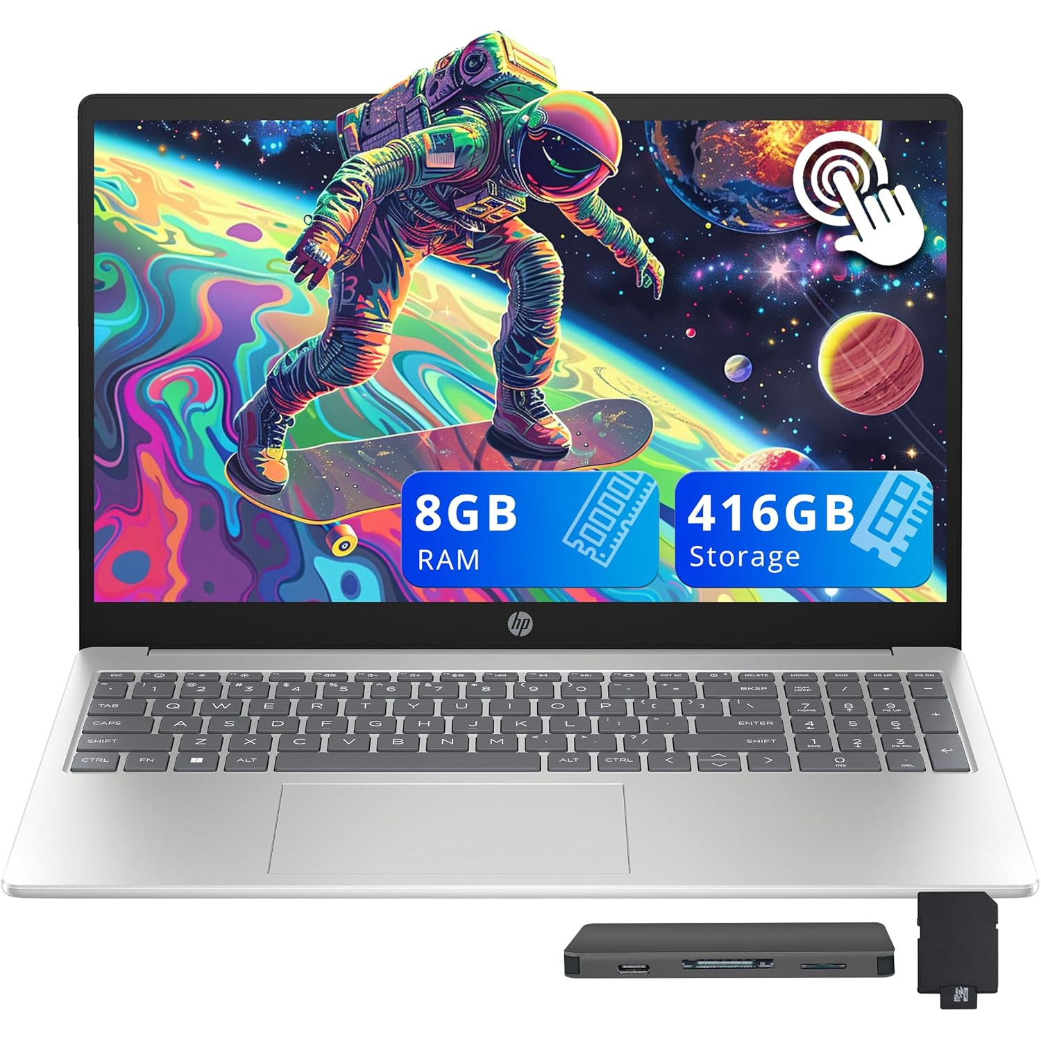 HP 15.6-inch Touch BrightView Laptop, Intel I3-1315U,416GB Storage, 8GB DDR4 RAM, Intel UHD Graphics, Full-Size Keypad, Win 11 Home, Silver