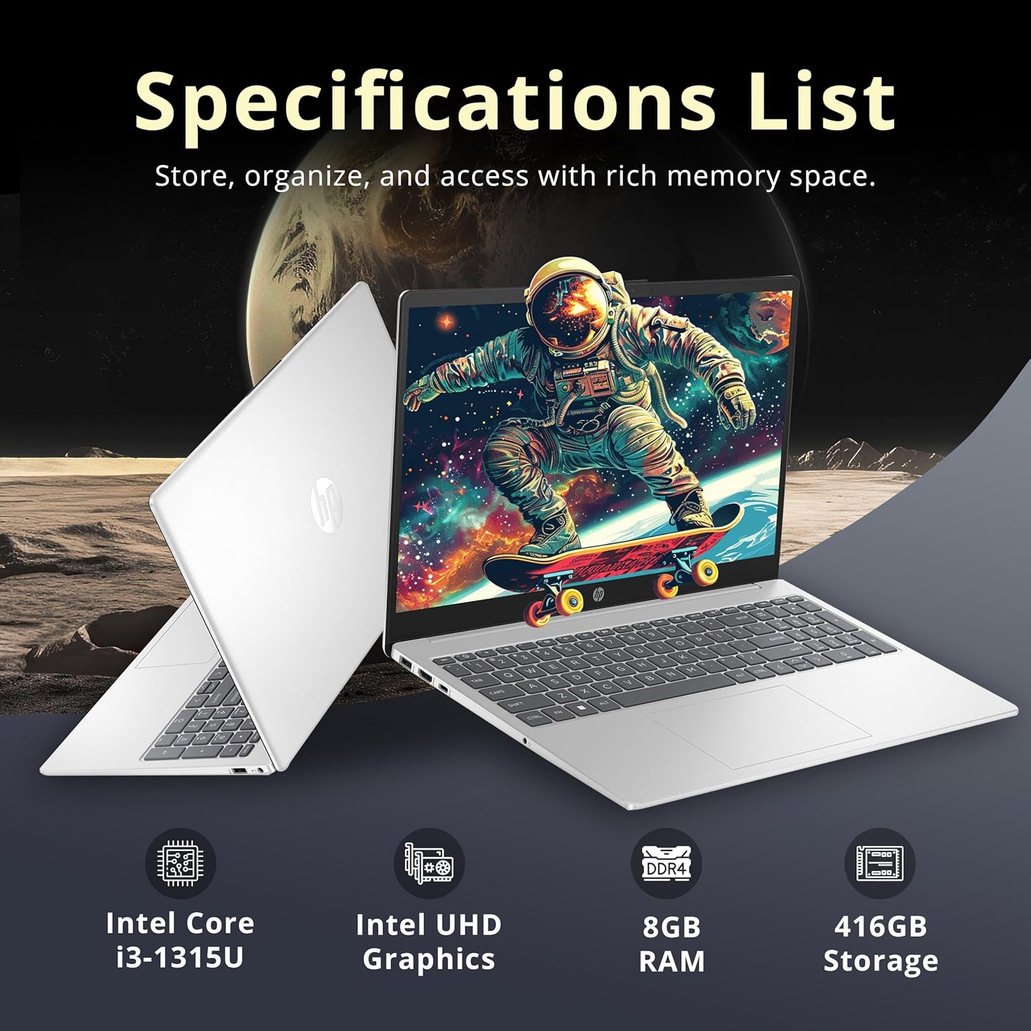 HP 15.6-inch Touch BrightView Laptop, Intel I3-1315U,416GB Storage, 8GB DDR4 RAM, Intel UHD Graphics, Full-Size Keypad, Win 11 Home, Silver