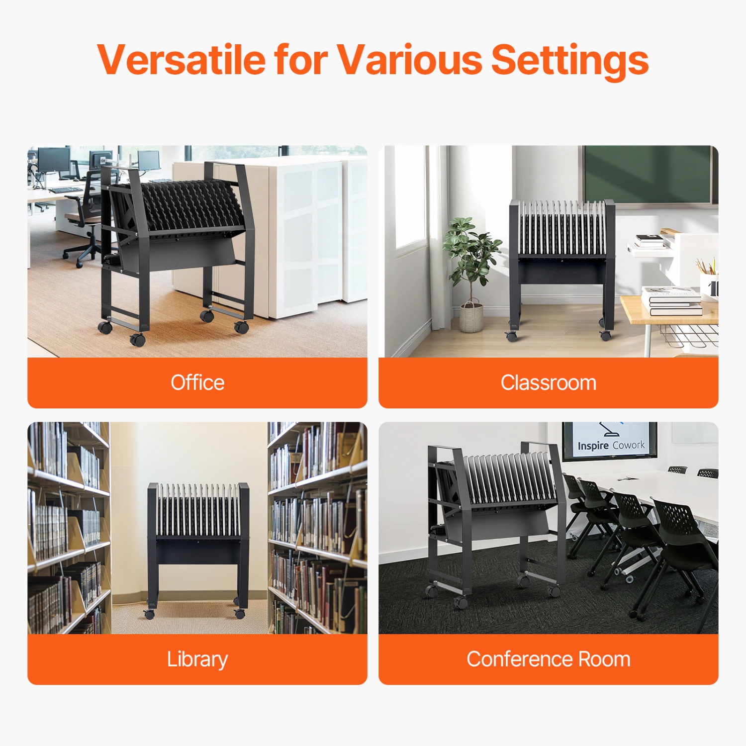 VEVOR 16 Device Mobile Open Charging Station, Charging Cart, Up to 15.6 in Screen Size, Office and Classroom Mobile Charging Cart, for Chromebook,