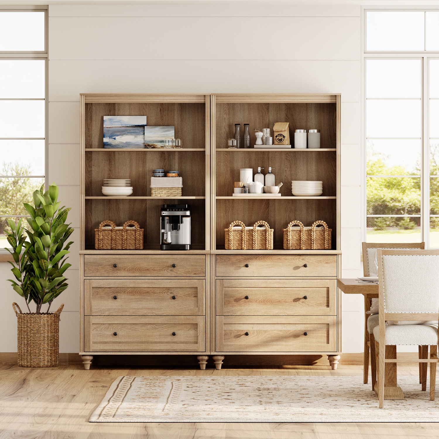 Bibliothèque à 3 niveaux WAMPAT avec 3 tiroirs, grande bibliothèque de 72&nbsp;po de hauteur, étagère de rangement avec bibliothèque ouverte à 3