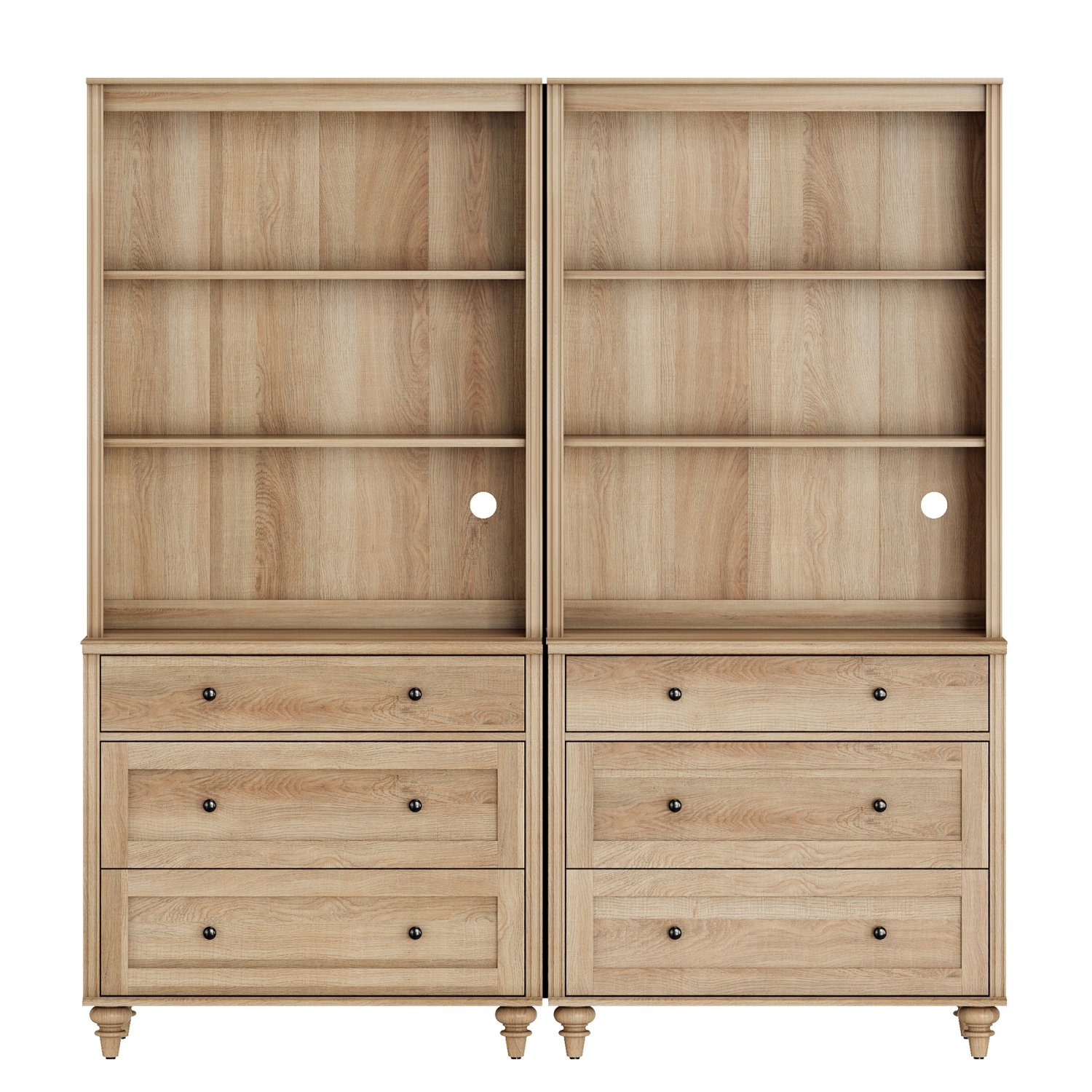 Bibliothèque à 3 niveaux WAMPAT avec 3 tiroirs, grande bibliothèque de 72&nbsp;po de hauteur, étagère de rangement avec bibliothèque ouverte à 3