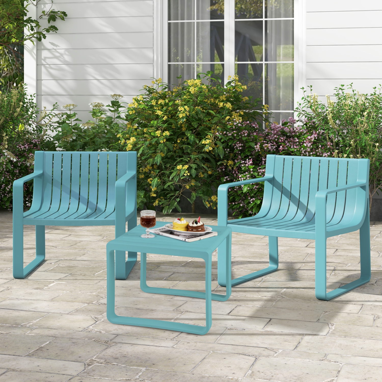 Ensemble de chaises de patio 2/4 de Costway – Fauteuils d'extérieur en plastique résistant aux intempéries, bleu