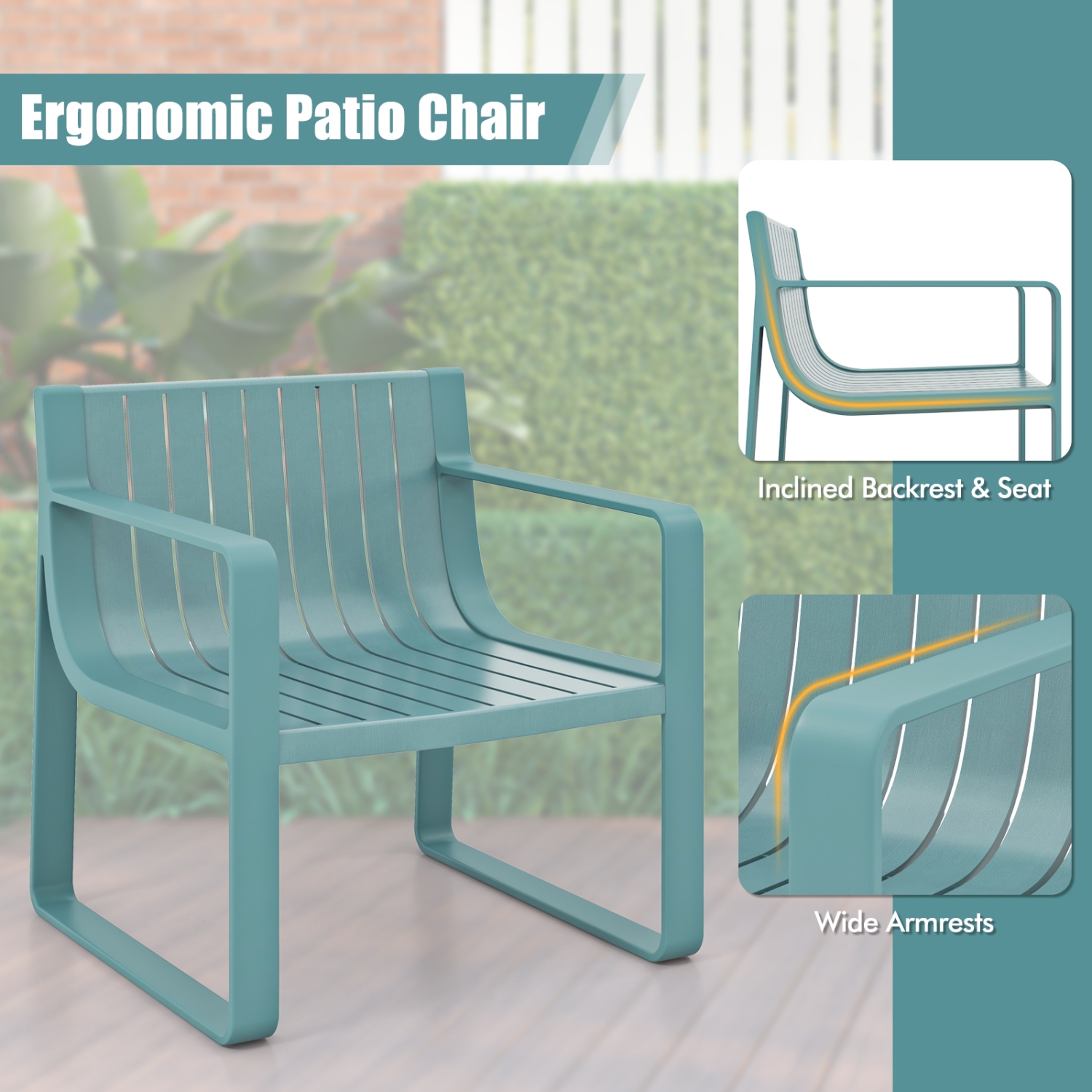 Ensemble de chaises de patio 2/4 de Costway – Fauteuils d'extérieur en plastique résistant aux intempéries, bleu