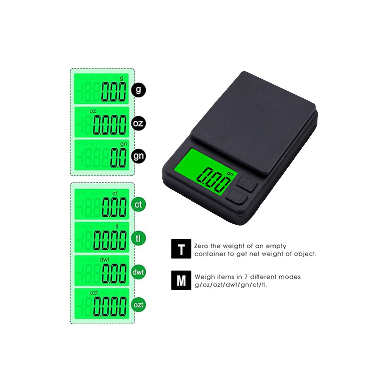 New Green Backlight Balance Pocket Scale, 500g Jewelry Scale 0.01 Carat Scale, Palm Electronic Scale, Kitchen Scale Digital Mini Scale, Black