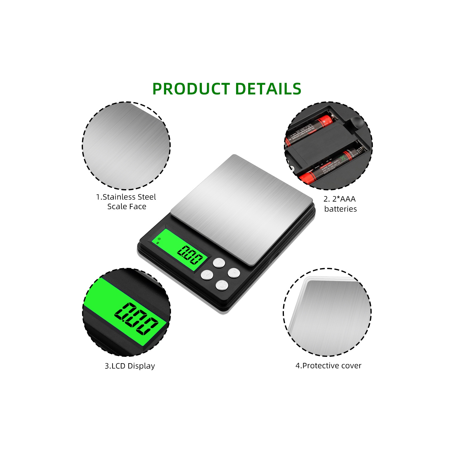 Precision electronic balance pocket scale, portable small gram jewelry scale, 0.01 carat weight electronic scale, 500g, black