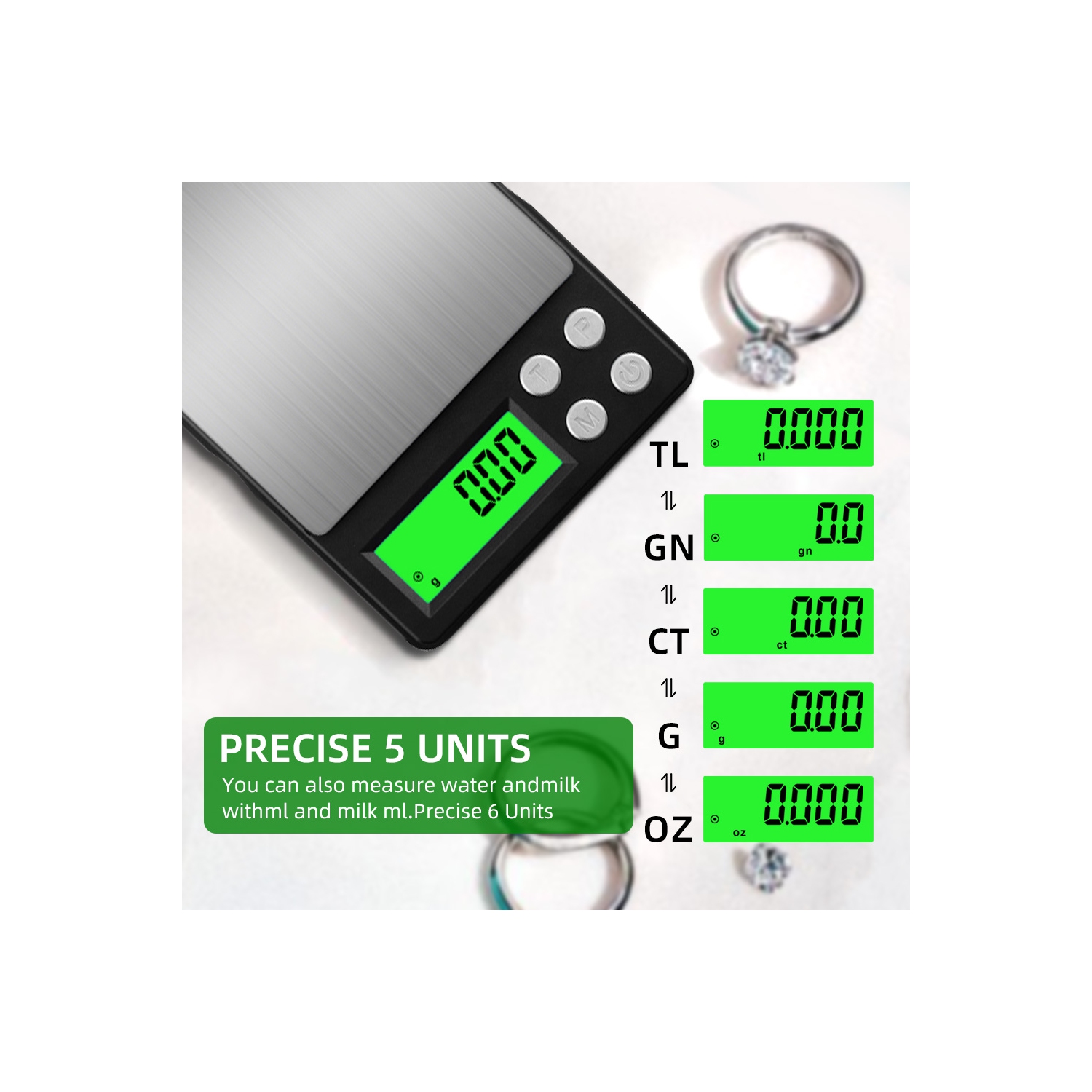 Precision electronic balance pocket scale, portable small gram jewelry scale, 0.01 carat weight electronic scale, 500g, black