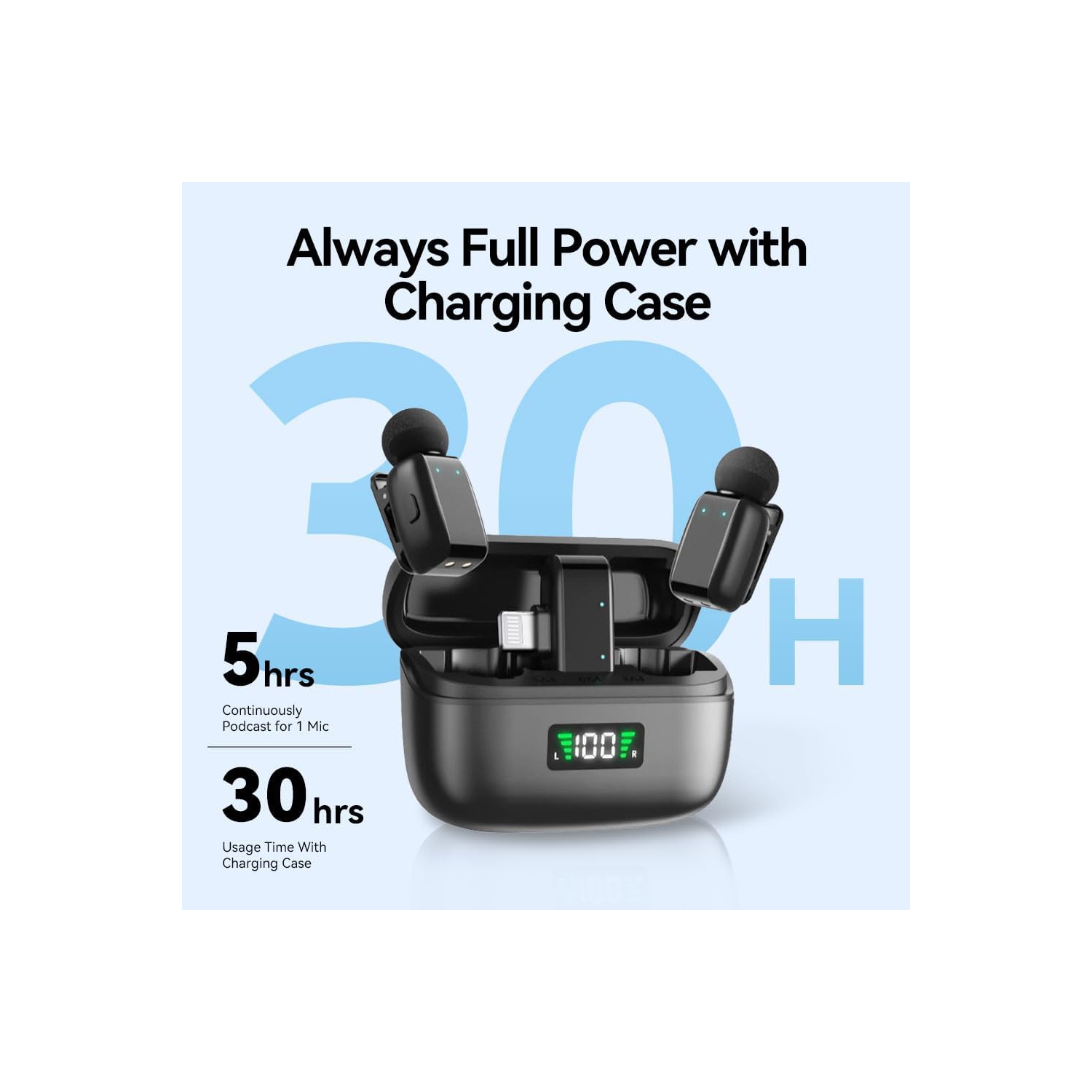 Mini wireless lavalier microphone with charging case for iPhone, iPad and Android devices Mini wireless lavalier microphone with digital display