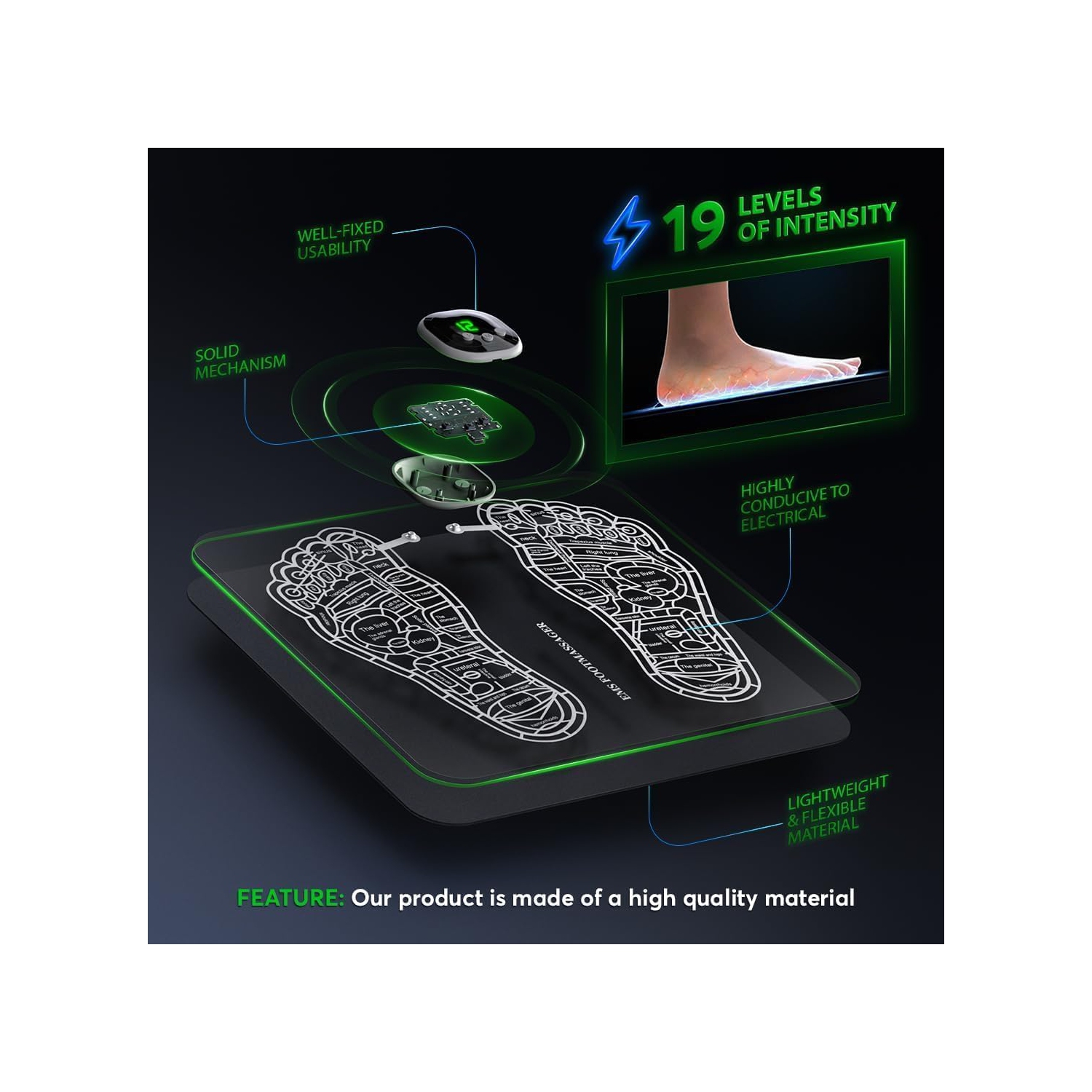 Pulse Foot Massager, USB Rechargeable Foot Massager, Foot Massage Pad for Neuropathy, Foot Stimulator for Pain Relief and Muscle Relaxation, Black