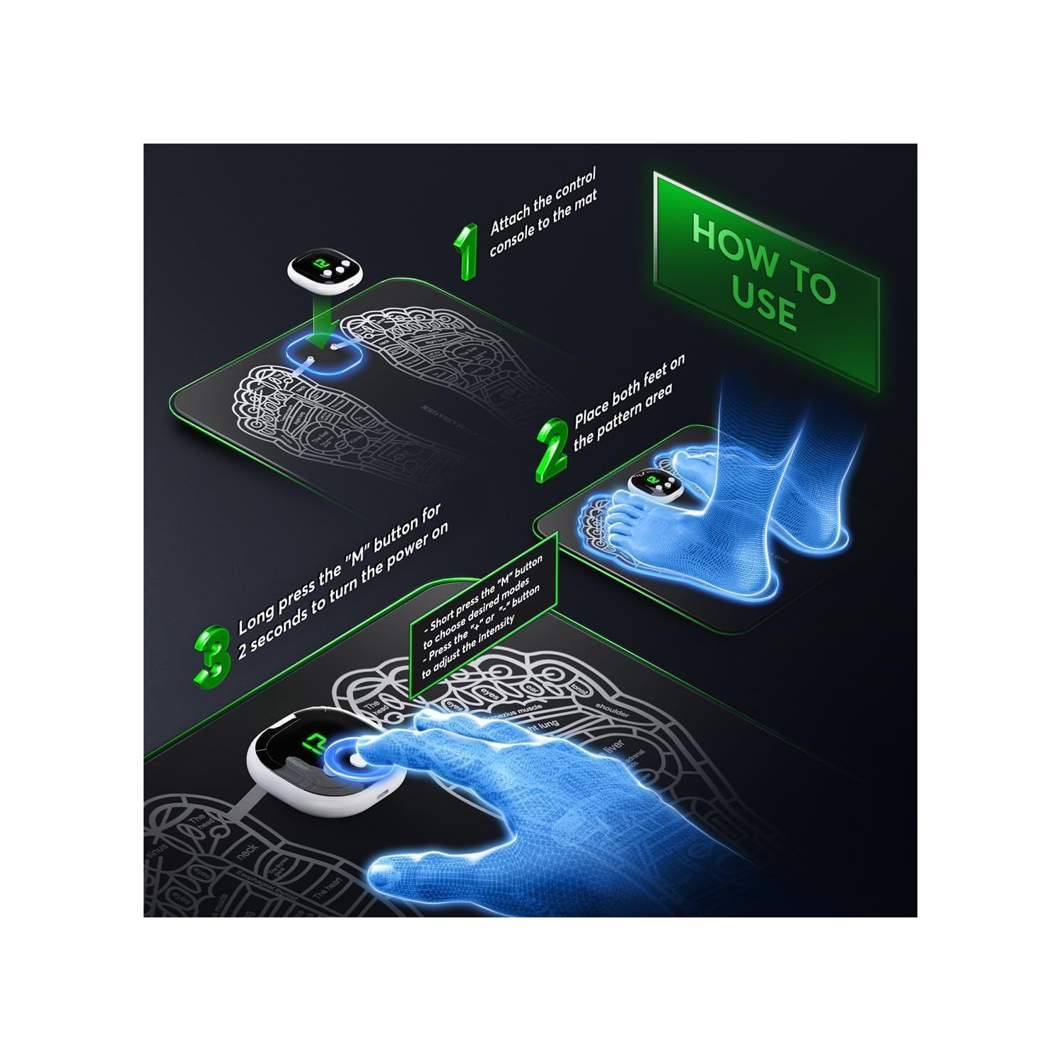 Pulse Foot Massager, USB Rechargeable Foot Massager, Foot Massage Pad for Neuropathy, Foot Stimulator for Pain Relief and Muscle Relaxation, Black